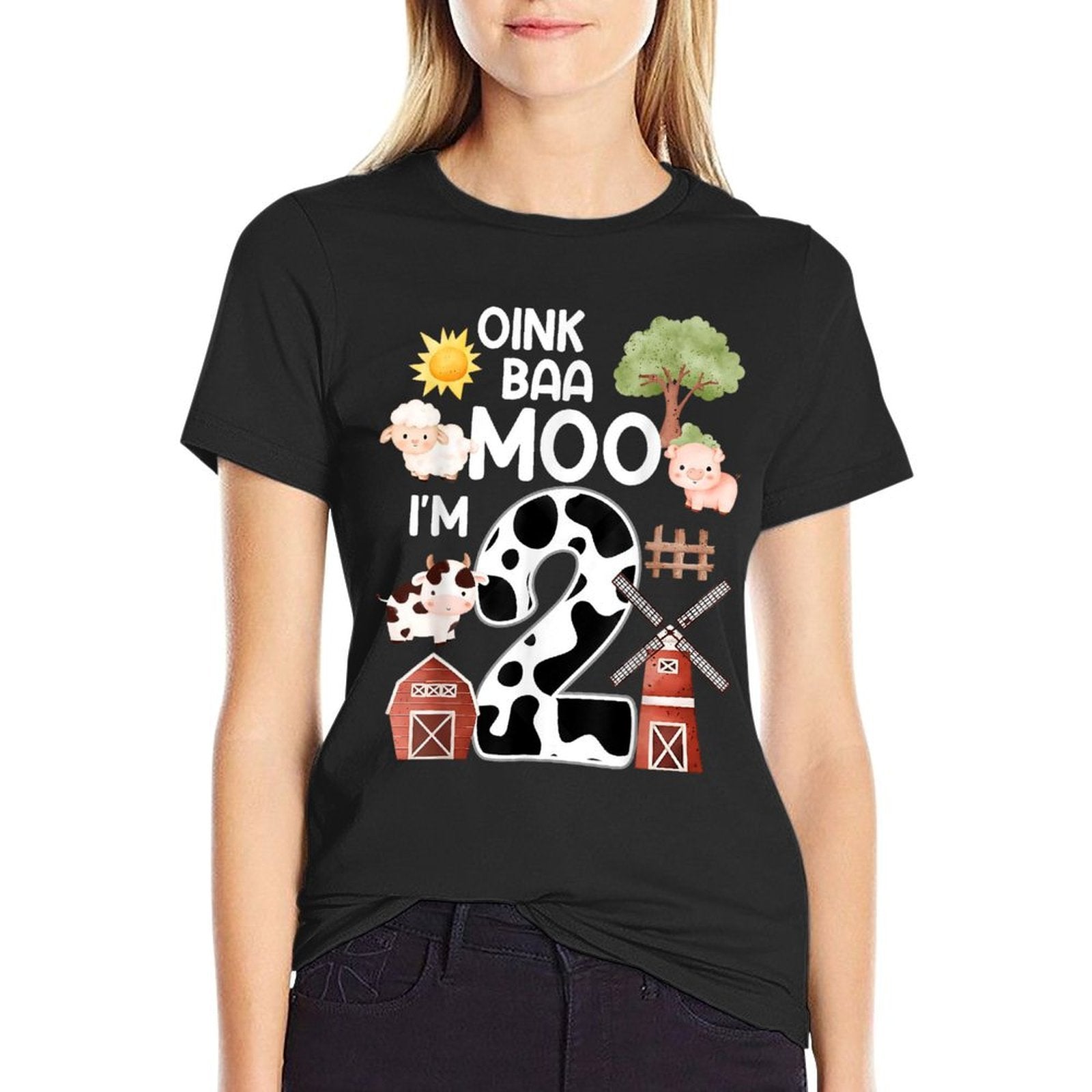 I'm 2 Oink Baa Moo Farm Birthday 2 Year Old Kids Animals  Breathable T-Shirt