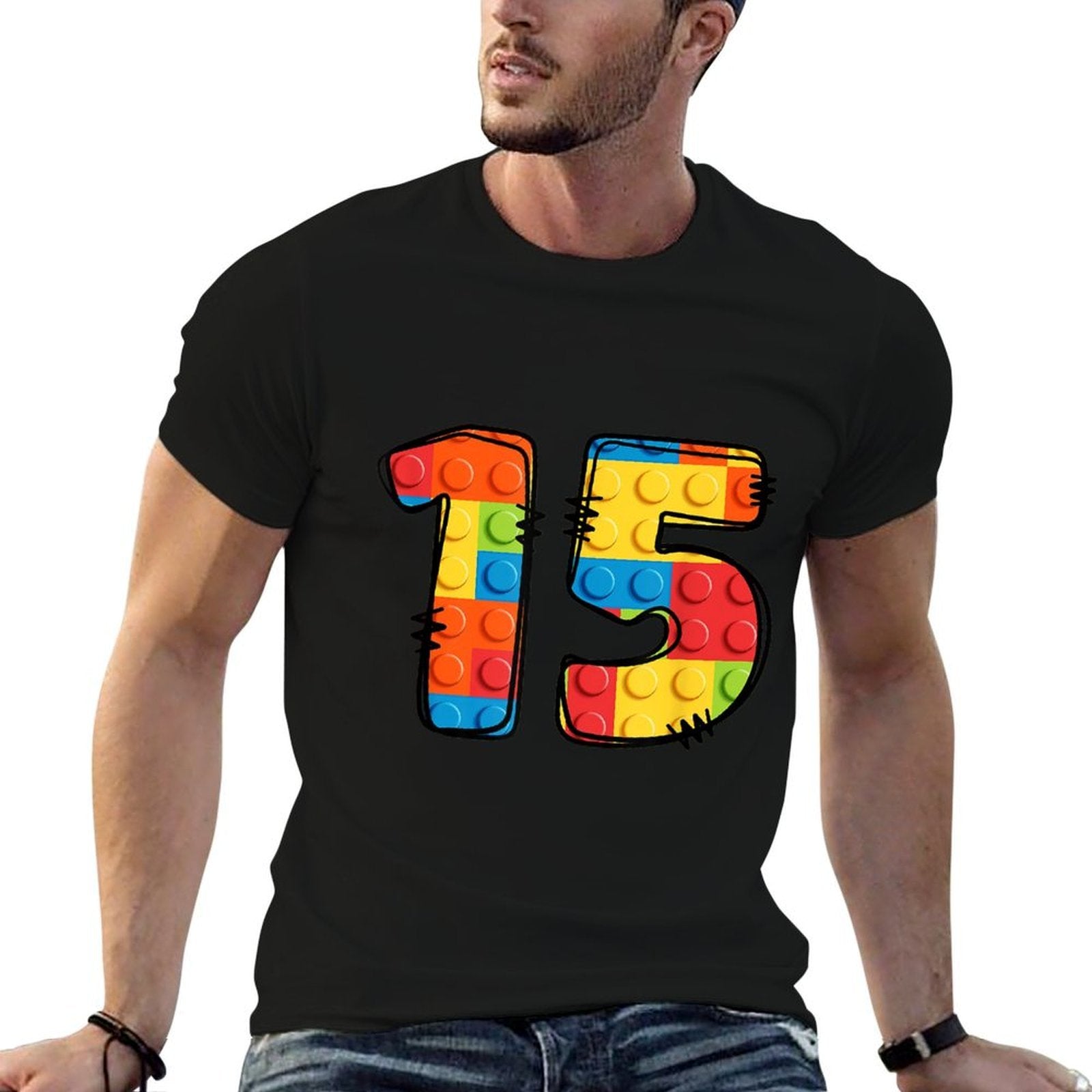 15 Year Old Blocks Building Master Builder 15th Birthday  High-quality Stitching T-Shirt