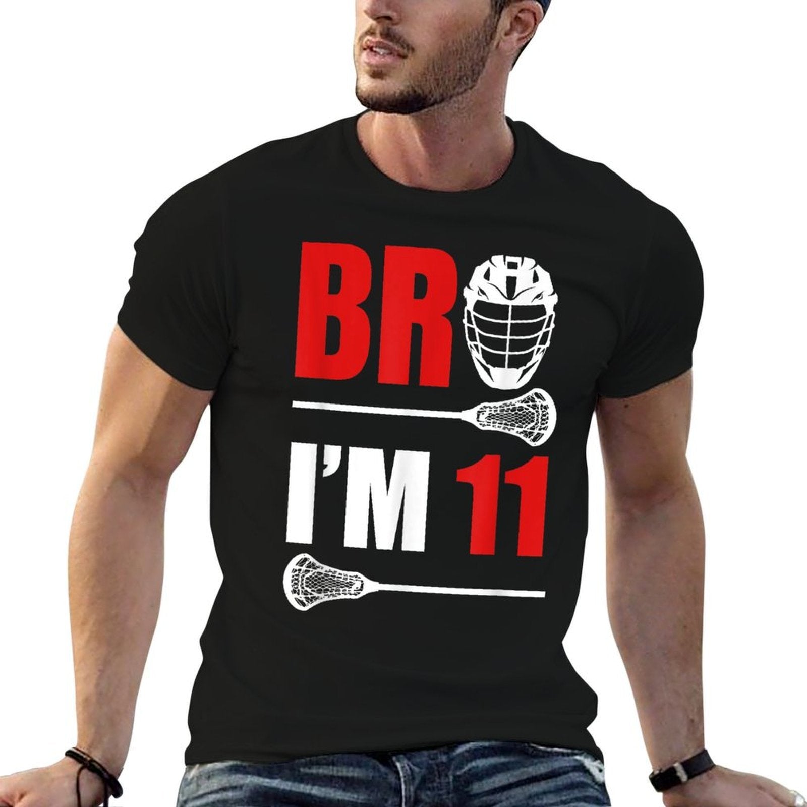 11th Birthday Boy Bro I'm 11 Year Old Lacrosse Theme  Heathered Texture T-Shirt