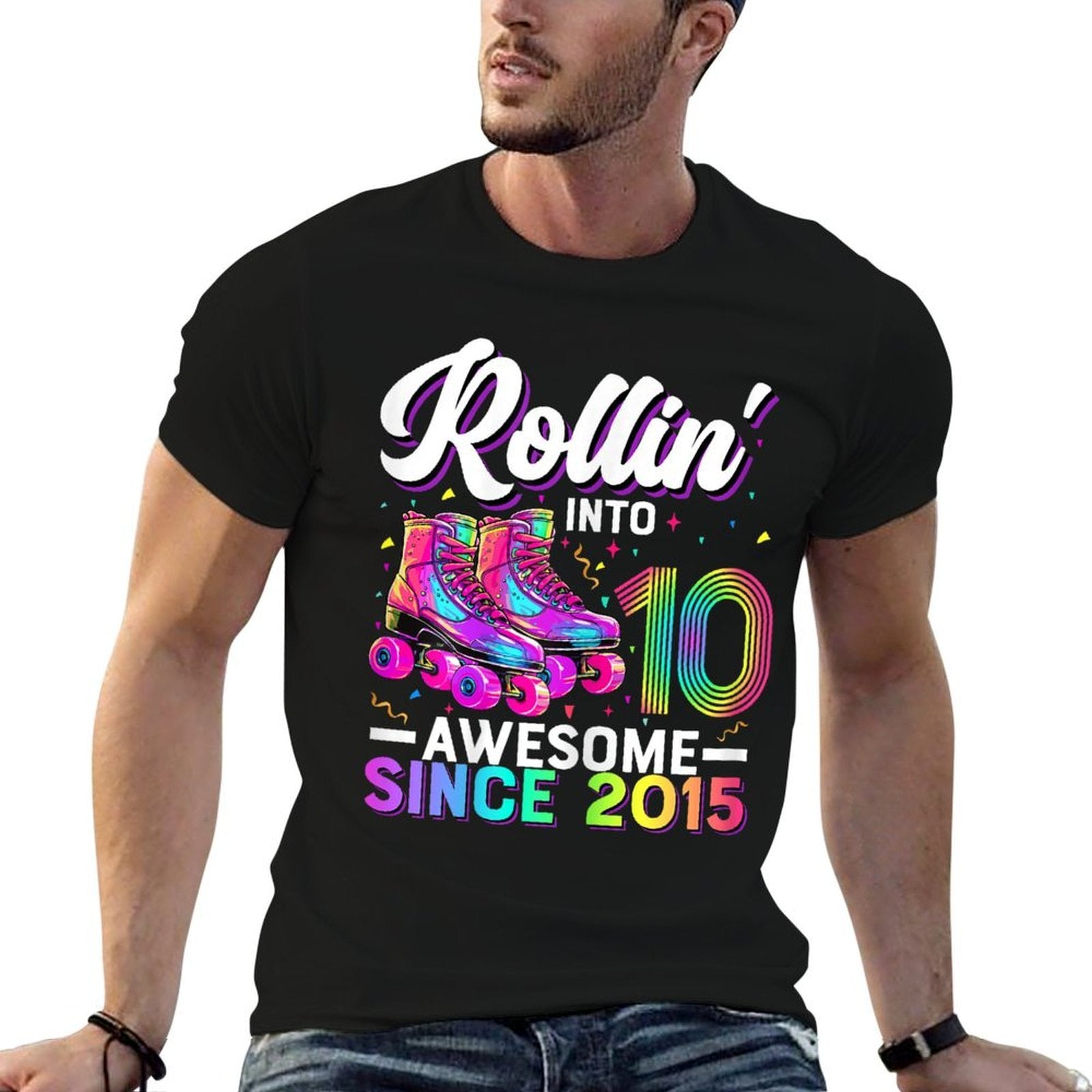 10th Birthday Girl 10 Year Old Roller Skate Skating  Slim-fit Cut T-Shirt