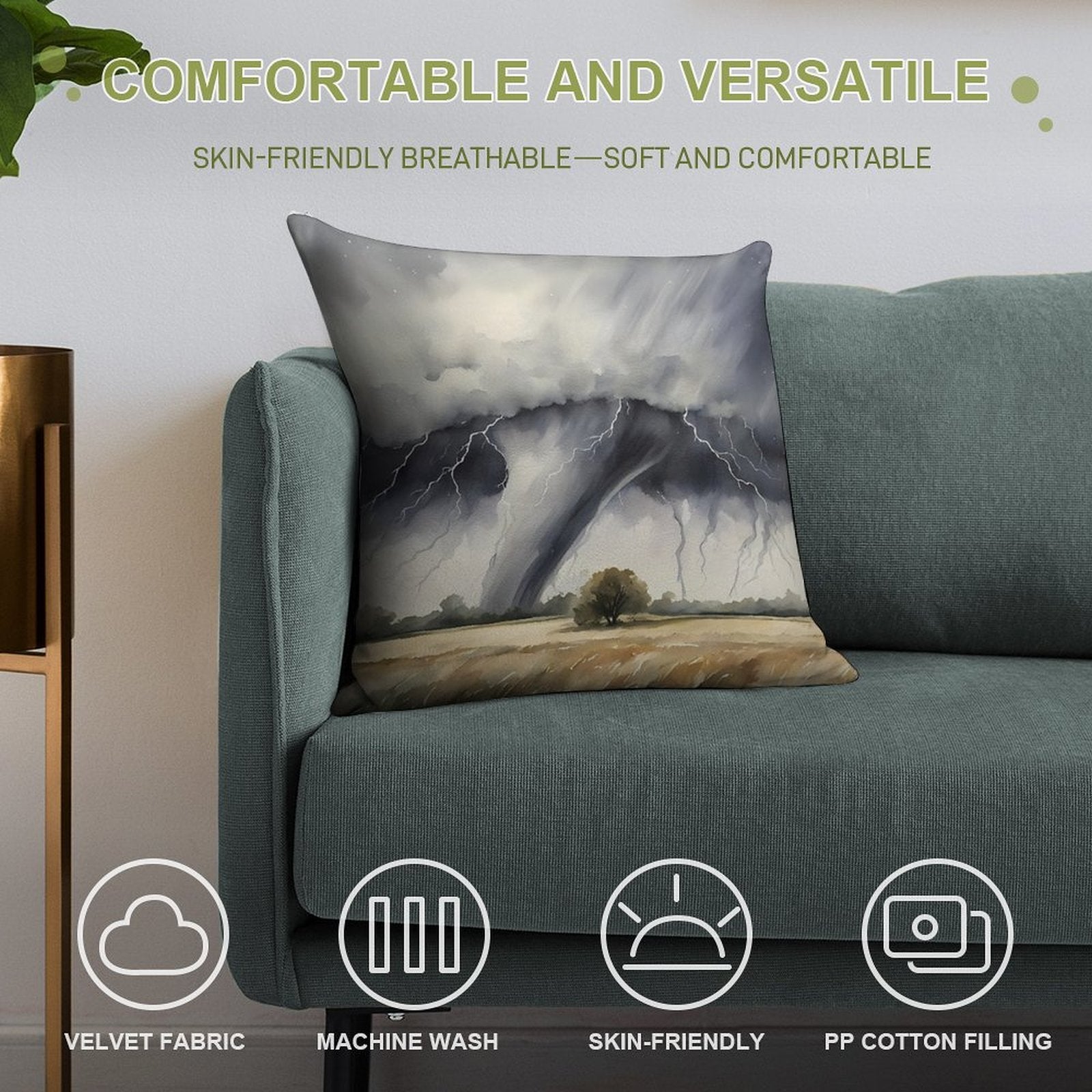 Tornado over Field Soft Multiple Sizes Throw Pillow