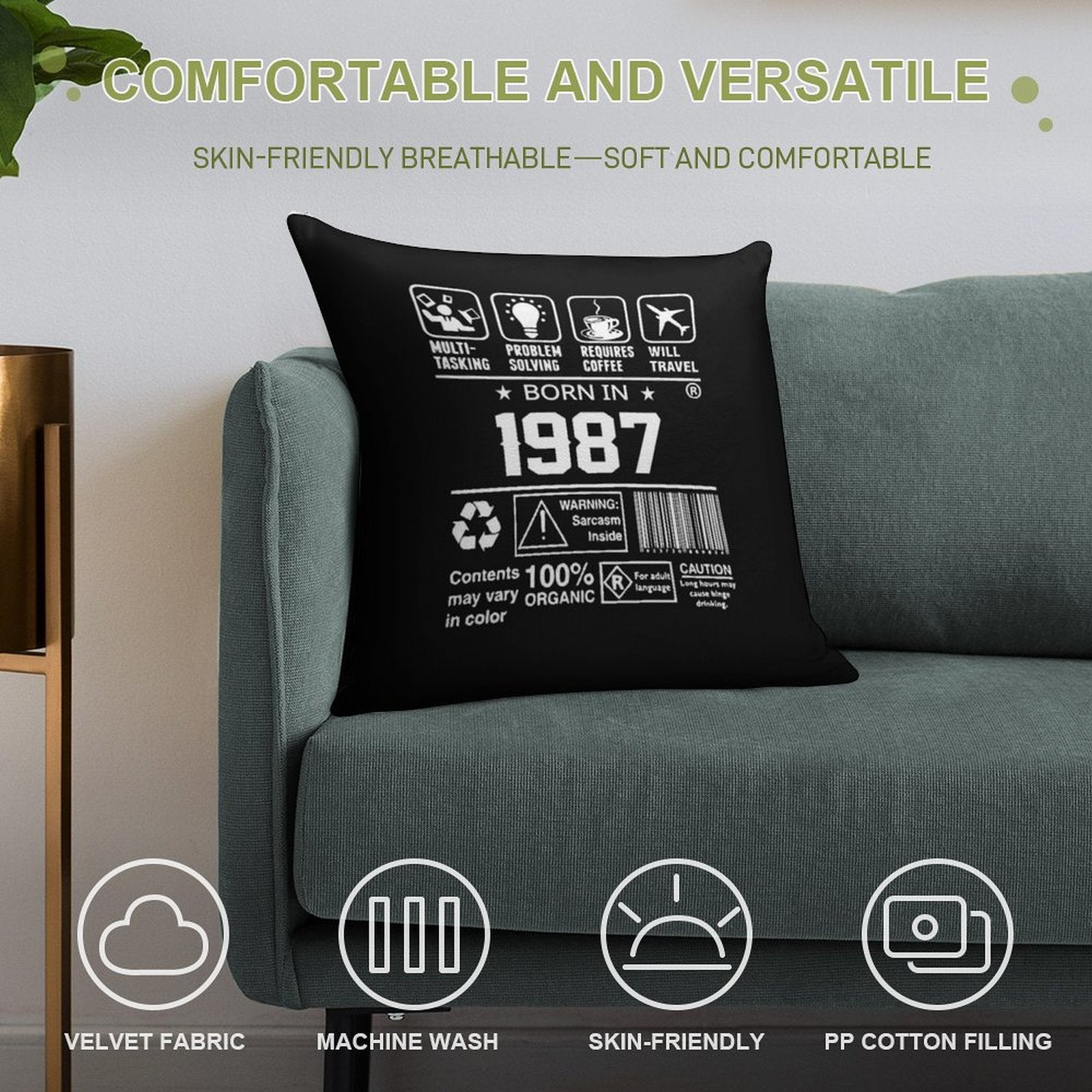 1987 Birthday Party Organic Soft Home Decor Throw Pillow