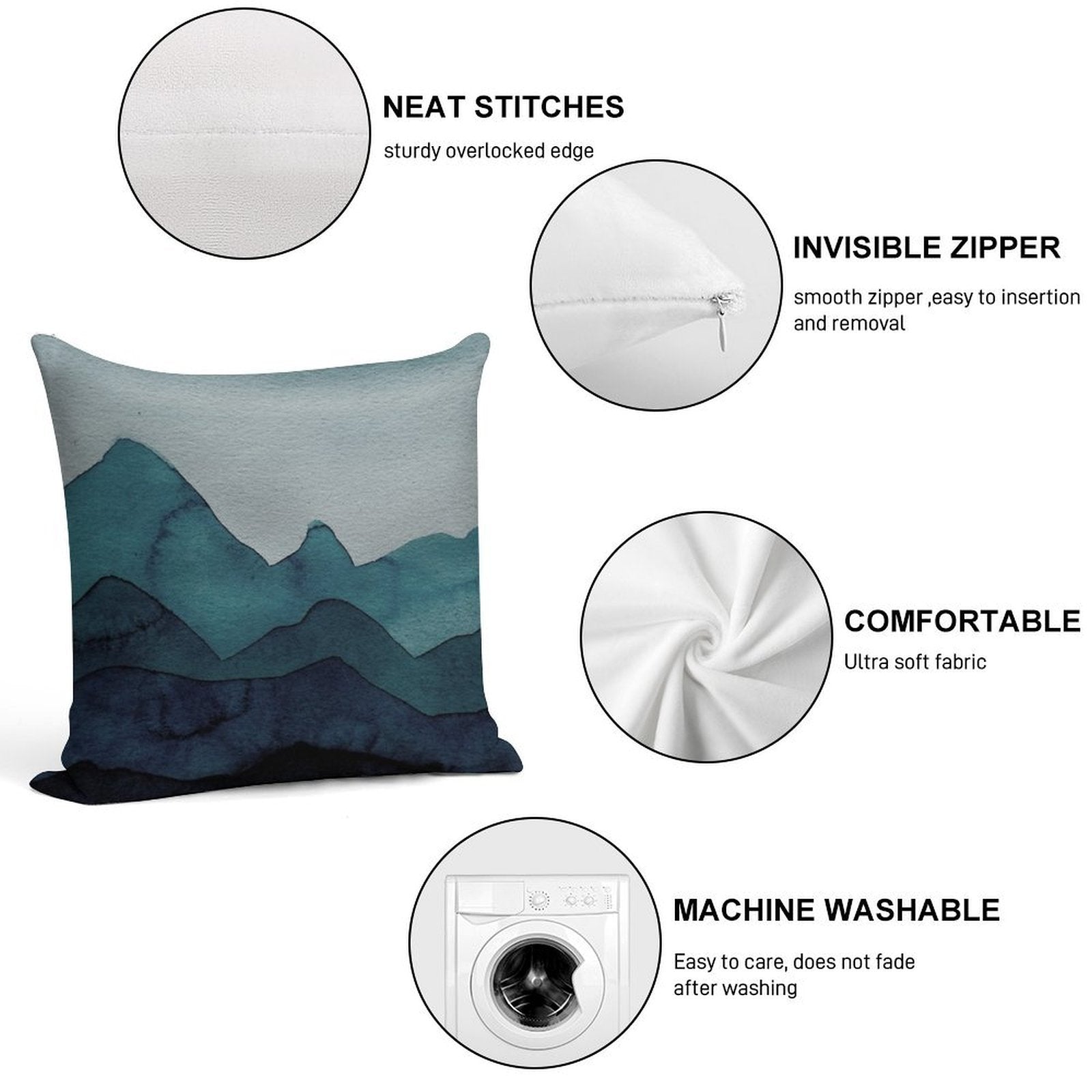 Mountains in Petrol, Blue, Turquoise, Green, Azure, Gray, Black Soft Style Accent Throw Pillow