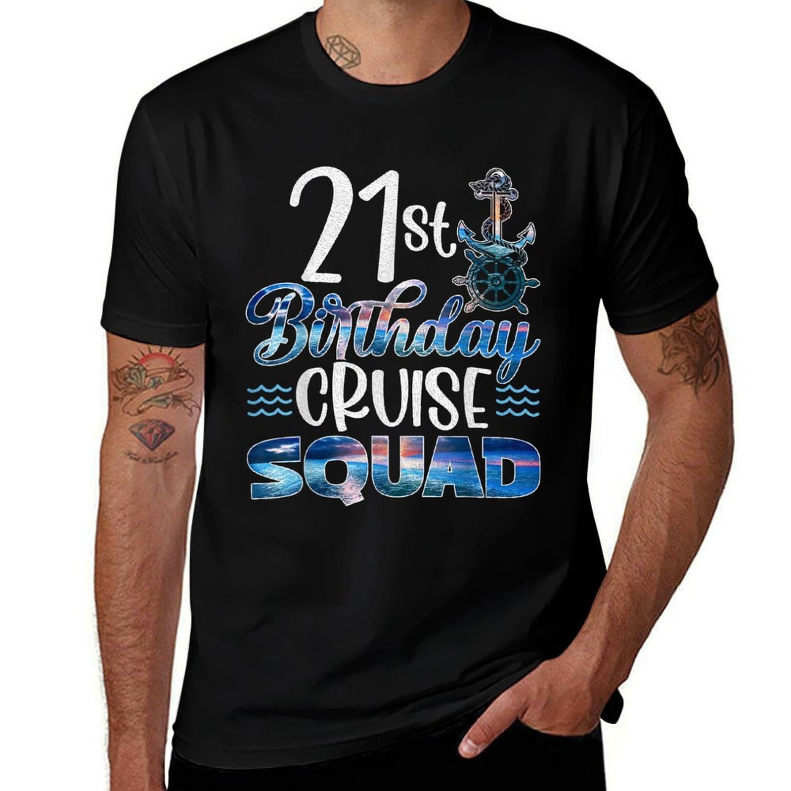 21st Birthday Squad Cruise Birthday Trip Cruise Birthday  Rolled Sleeves T-Shirt