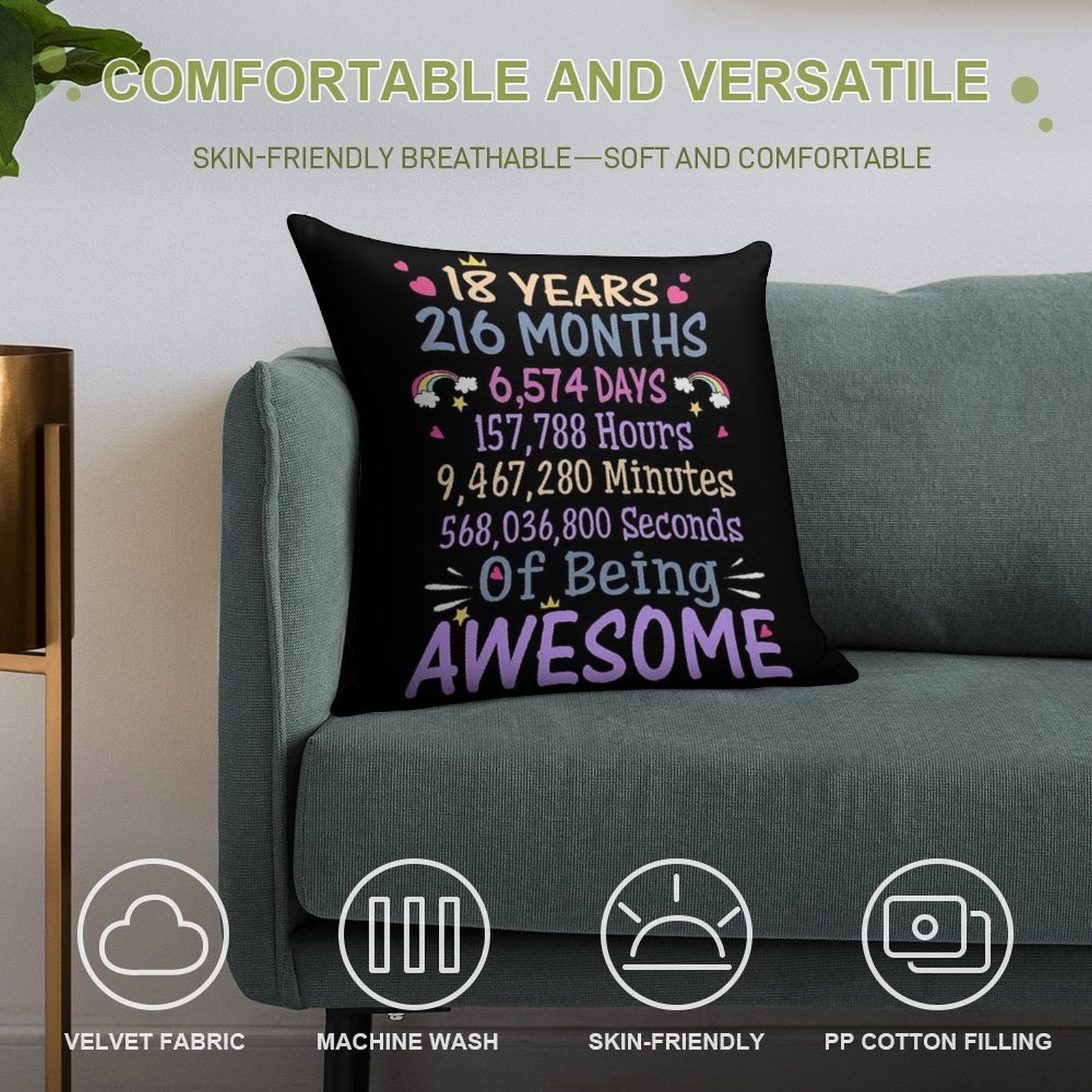 18th Birthday Gift 18 Years Old Being Awesome Soft Warmth Comfort Throw Pillow