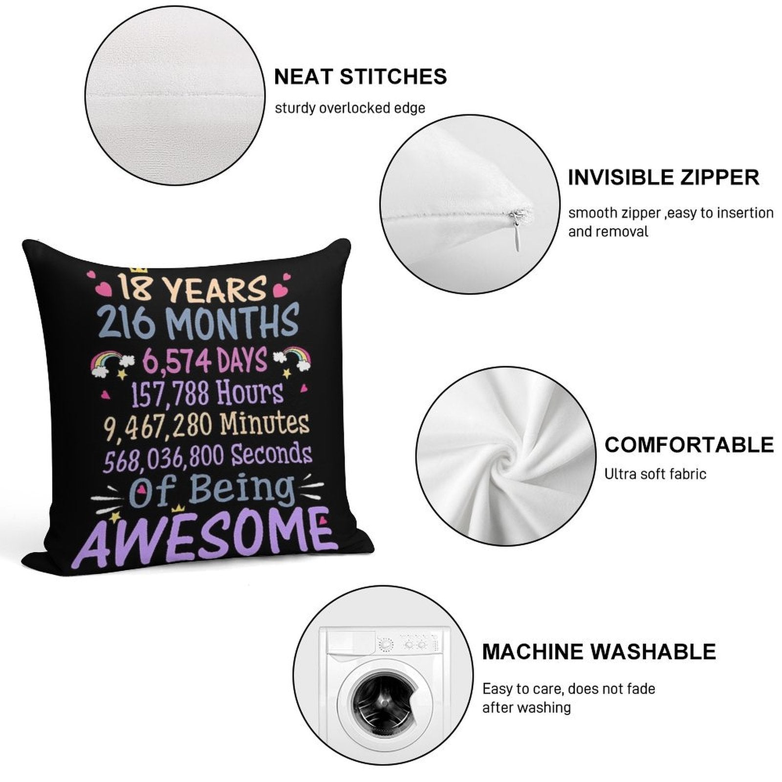 18th Birthday Gift 18 Years Old Being Awesome Soft Warmth Comfort Throw Pillow