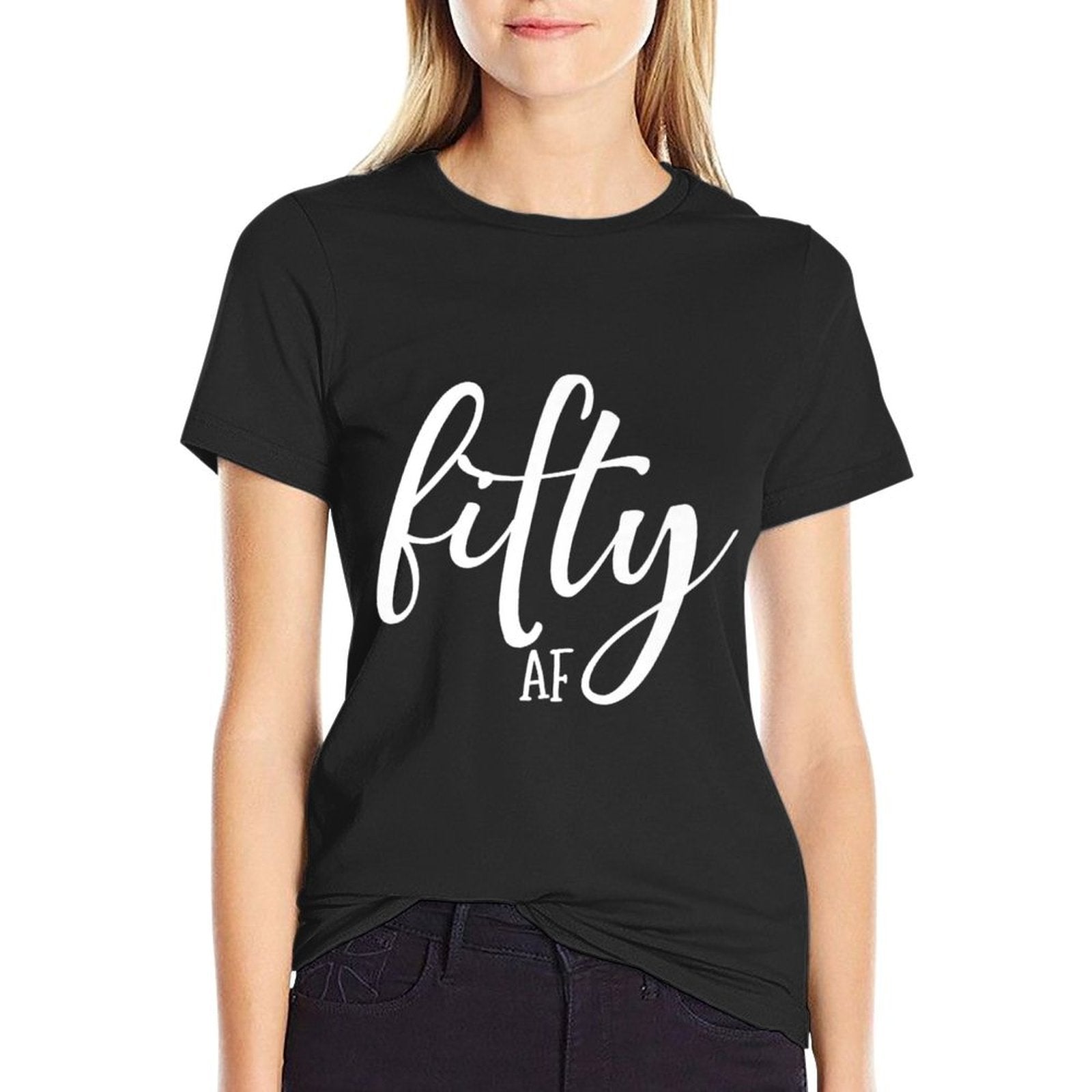 50th Birthday Fifty AF Premium  Ribbed Collar T-Shirt