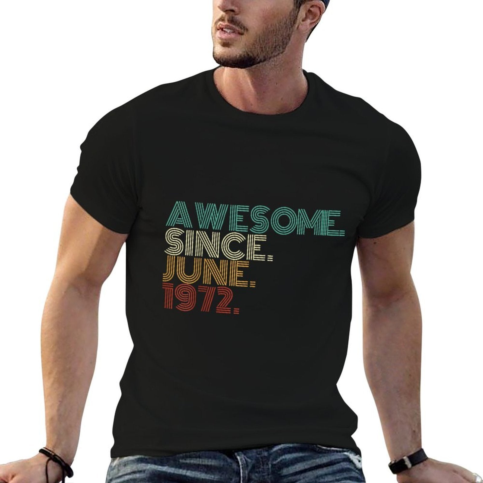 53 Years Old Awesome Since June 1972 53rd Birthday  Rolled Sleeves T-Shirt