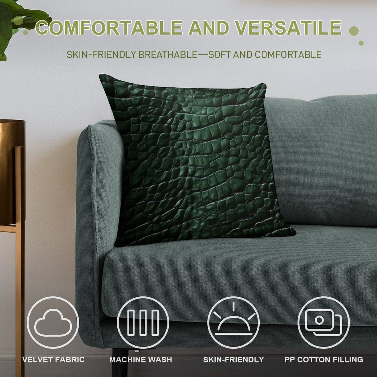 Crocodile Skin Soft Anti-Pilling Throw Pillow
