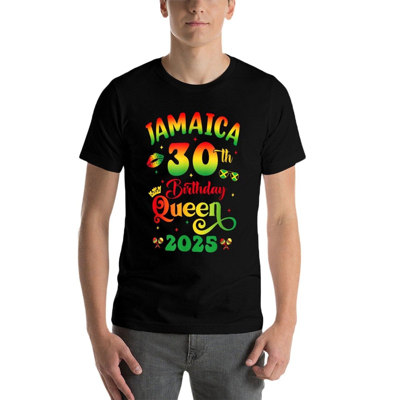 30Th Birthday Queen Jamaica Girl Matching Party 2025  Easy-care T-Shirt