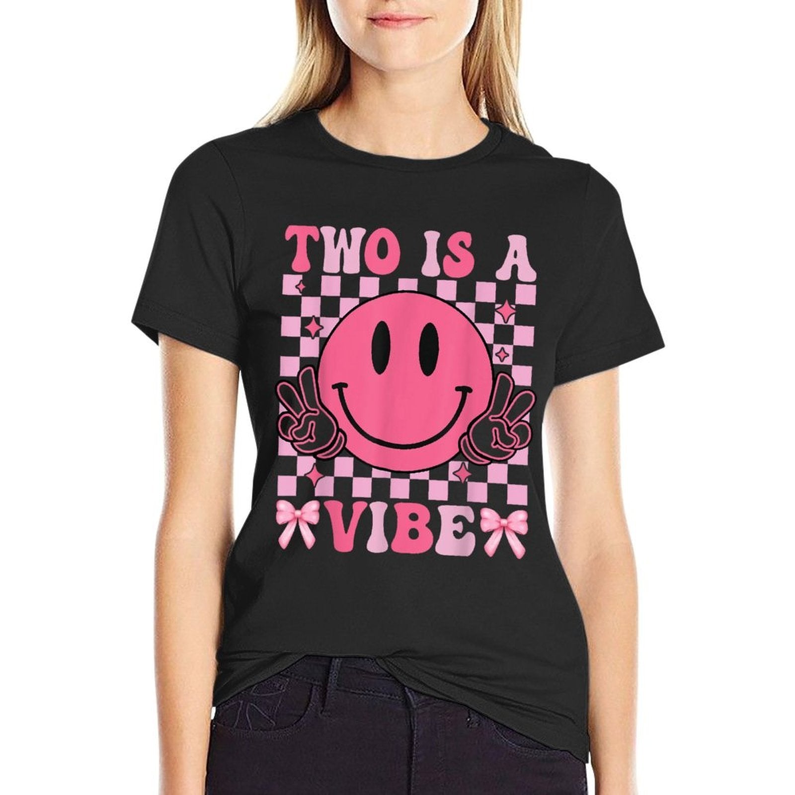 Two Is A Vibe 2nd Birthday Groovy Smile Face 2 Years Old  Classic T-Shirt