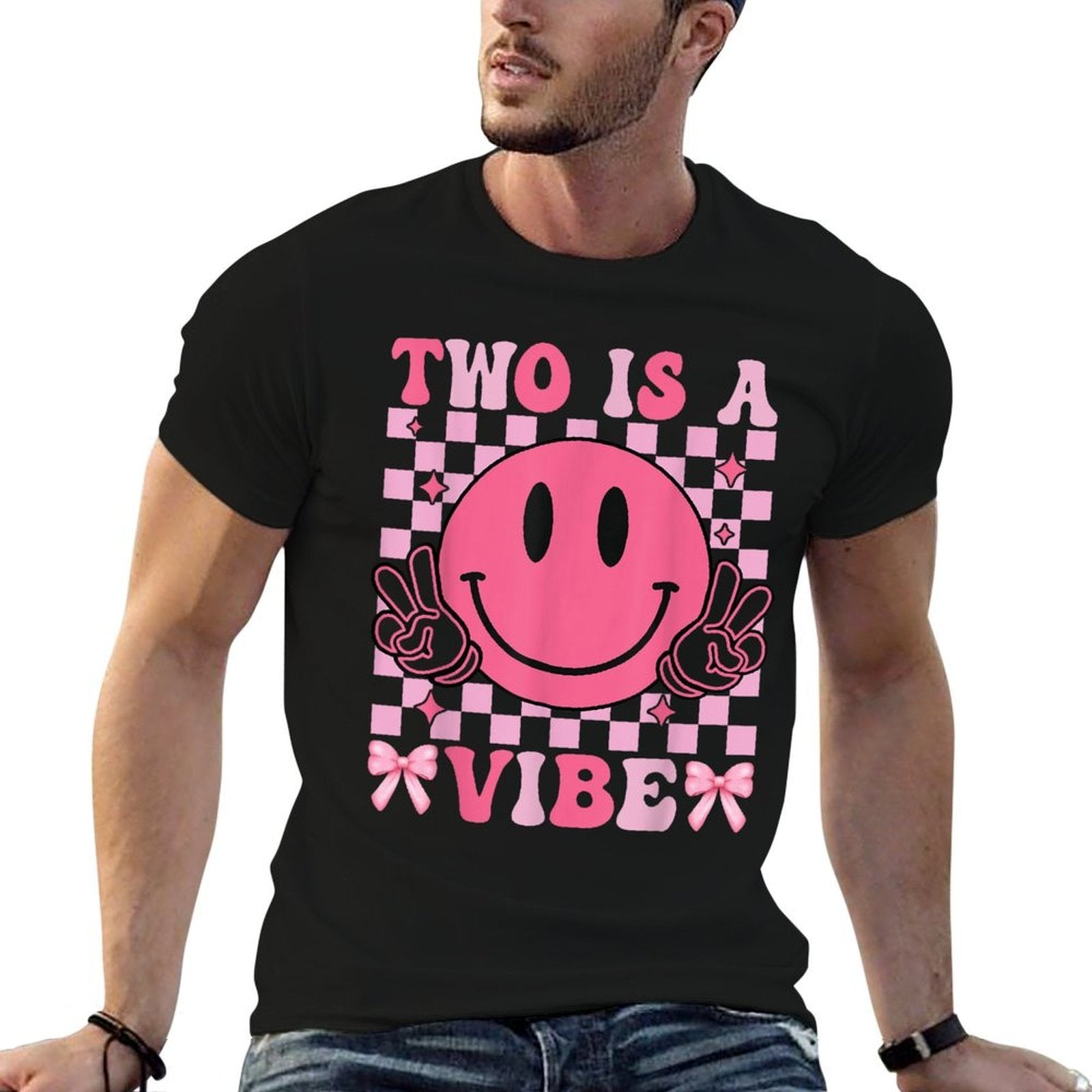 Two Is A Vibe 2nd Birthday Groovy Smile Face 2 Years Old  Classic T-Shirt