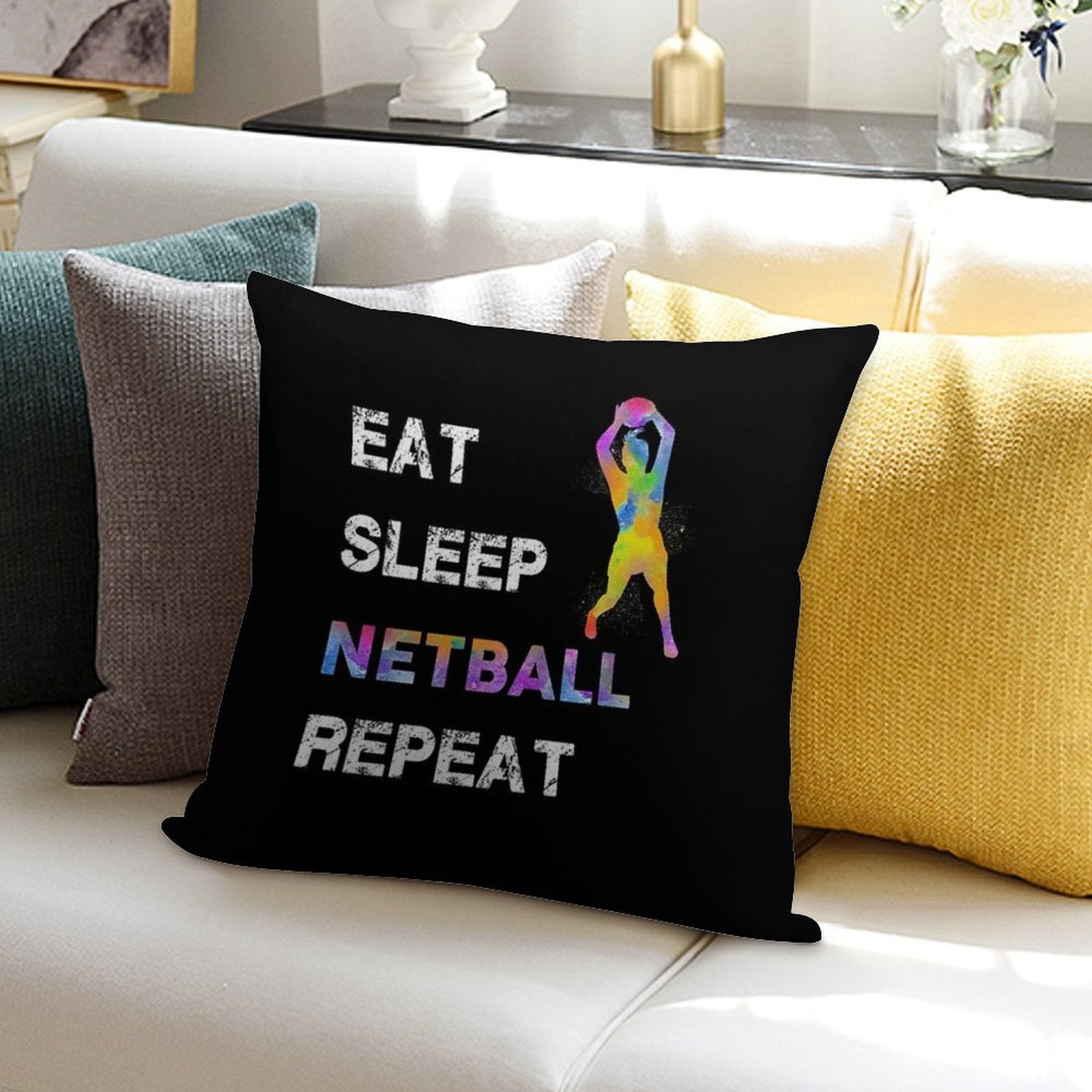 Eat Sleep Netball Repeat Soft Fade-Resistant Throw Pillow