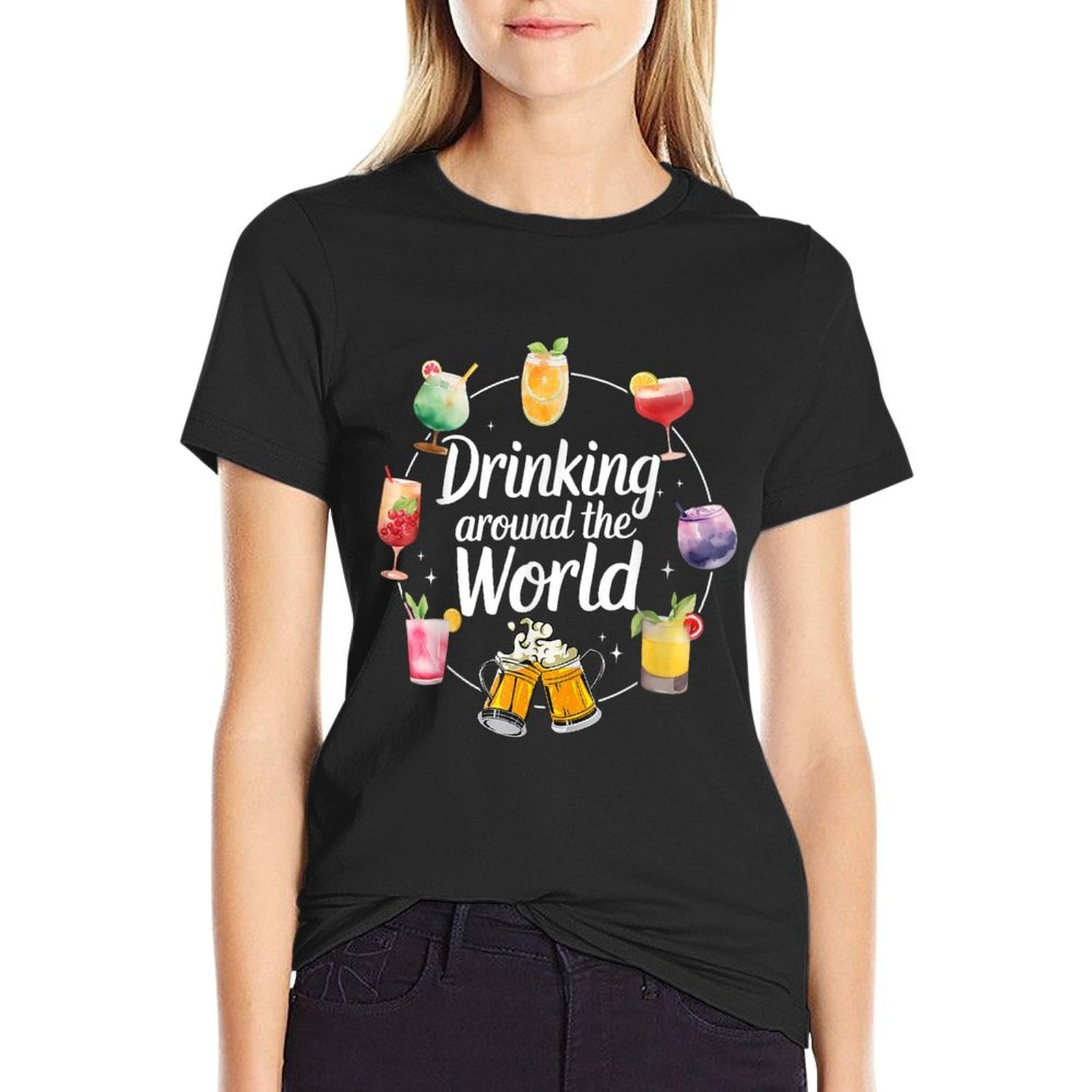 Drinking Around The World Funny Travel Cocktail  Trendy Pattern T-Shirt