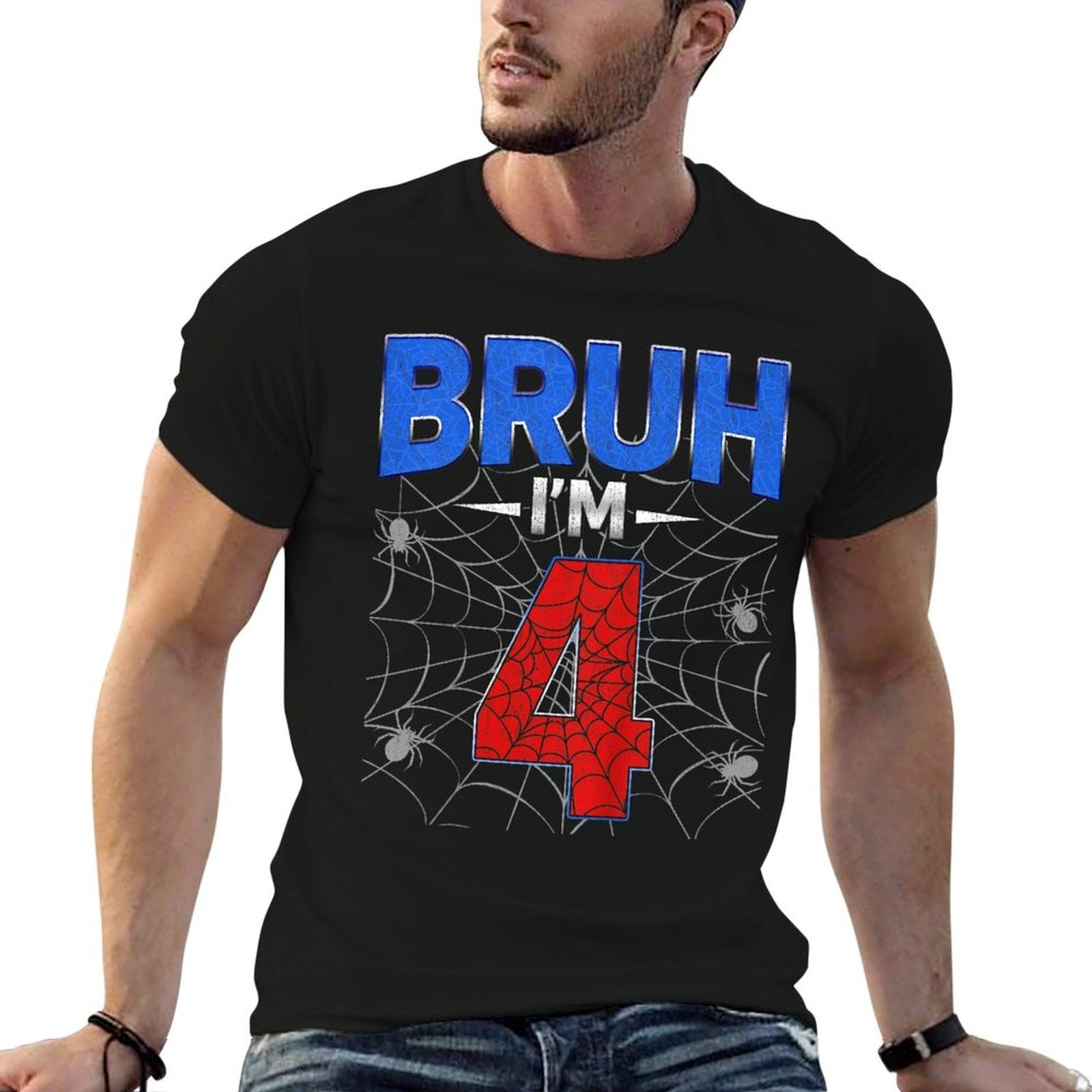 Kids Bruh I'm 4 Year Old Funny 4th Birthday Boys Kids Spider Web  Vintage-inspired T-Shirt