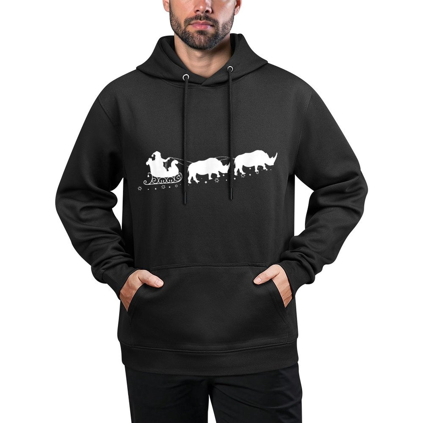 Santa Sleigh Rhinos Christmas Rhino Lovers X-Mas Kangaroo Pocket Hoodie