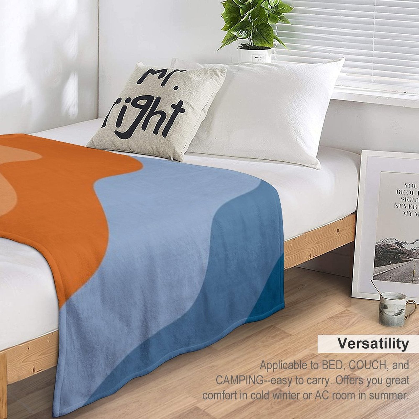 Blue And Orange Waves Sustainable Throw Blanket