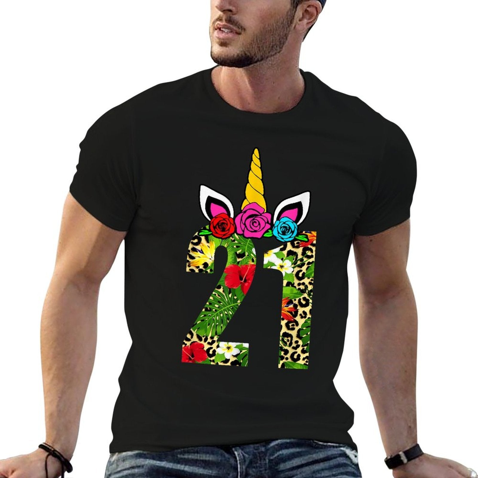 21 Years Old Birthday Girl Floral Unicorn 21st Birthday Kids  Soft T-Shirt