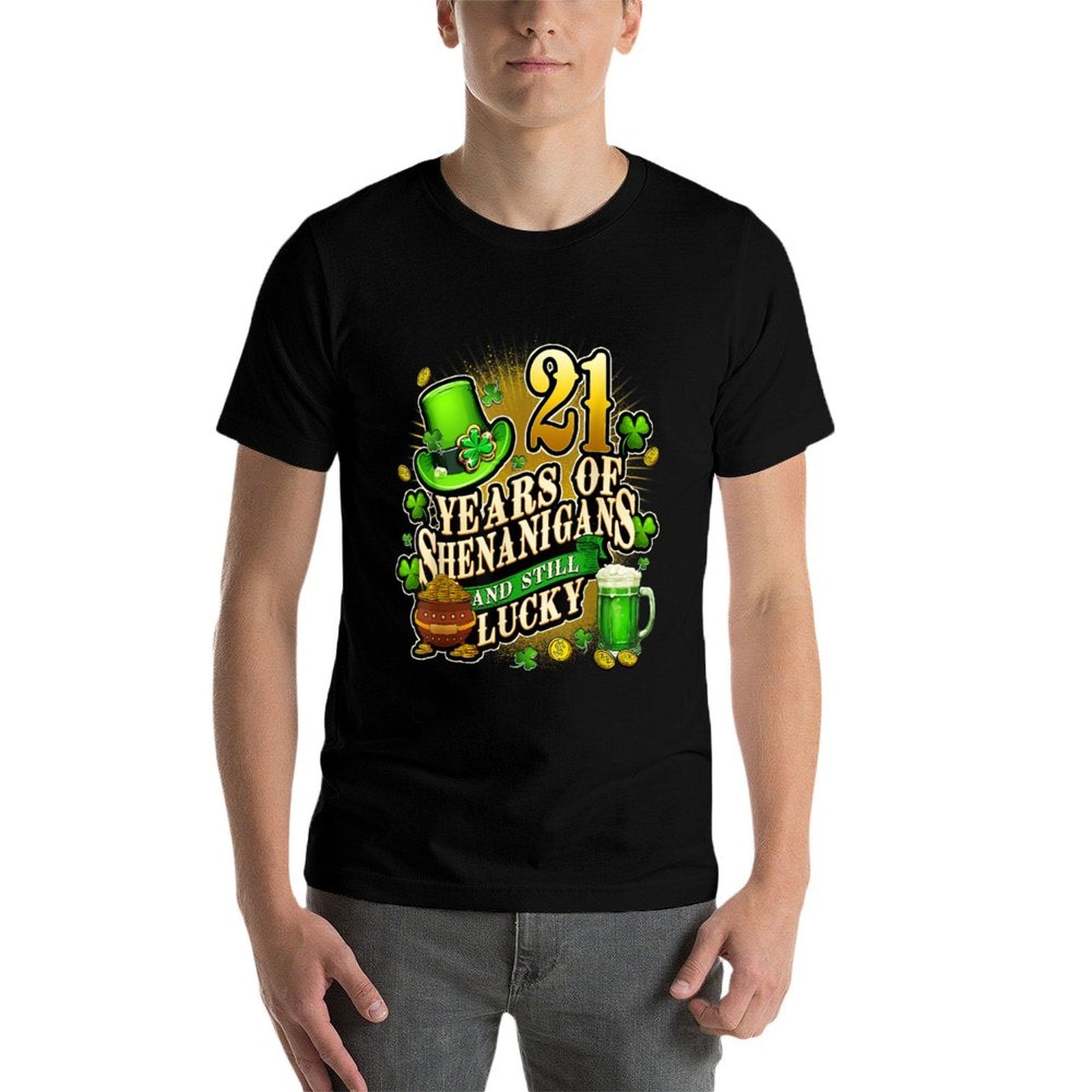 21 Years of Shenanigans St. Patrick's Day 21st Birthday  Ribbed Collar T-Shirt