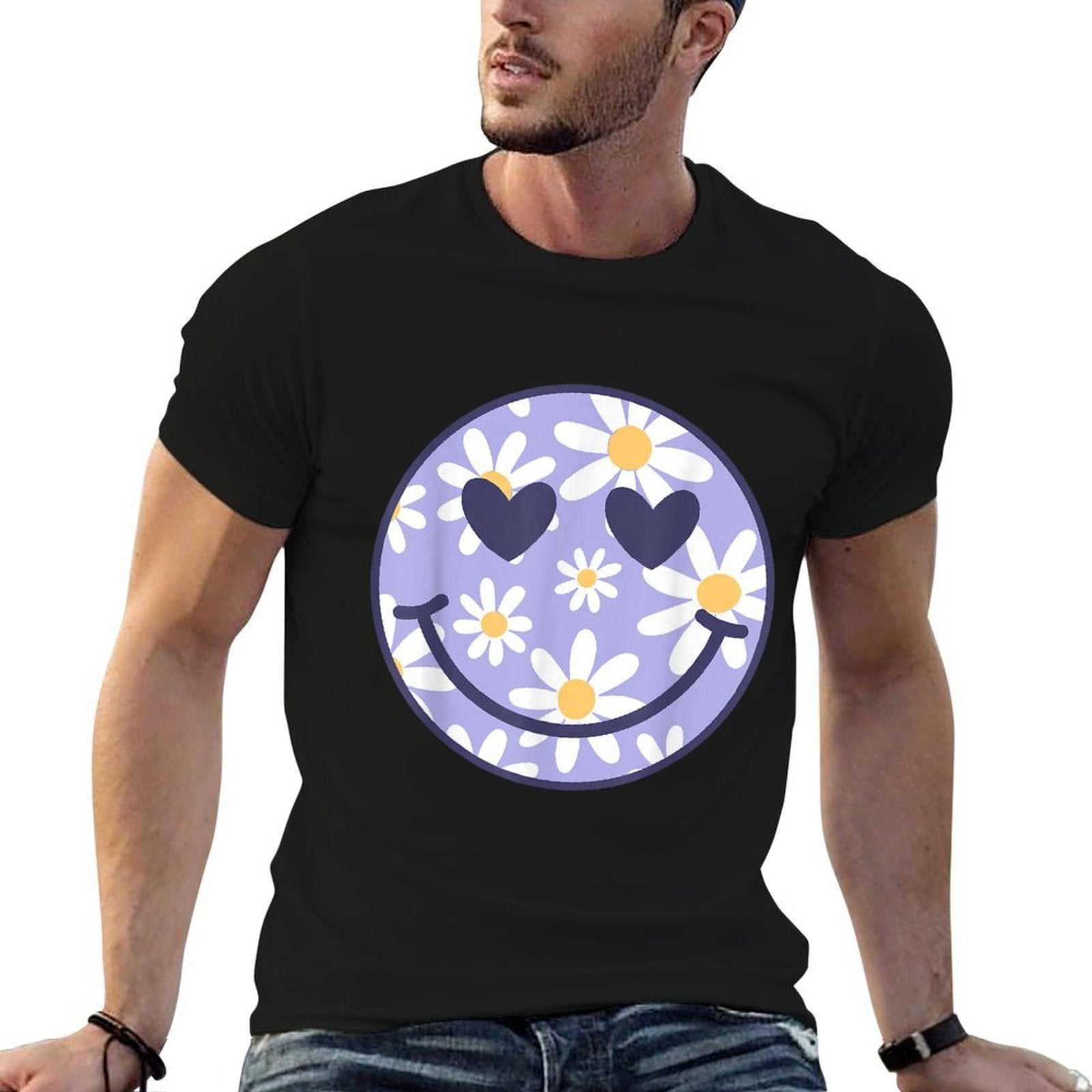 Retro Purple Happy Face Checkered Pattern Smile Face Trendy  Affordable Price T-Shirt