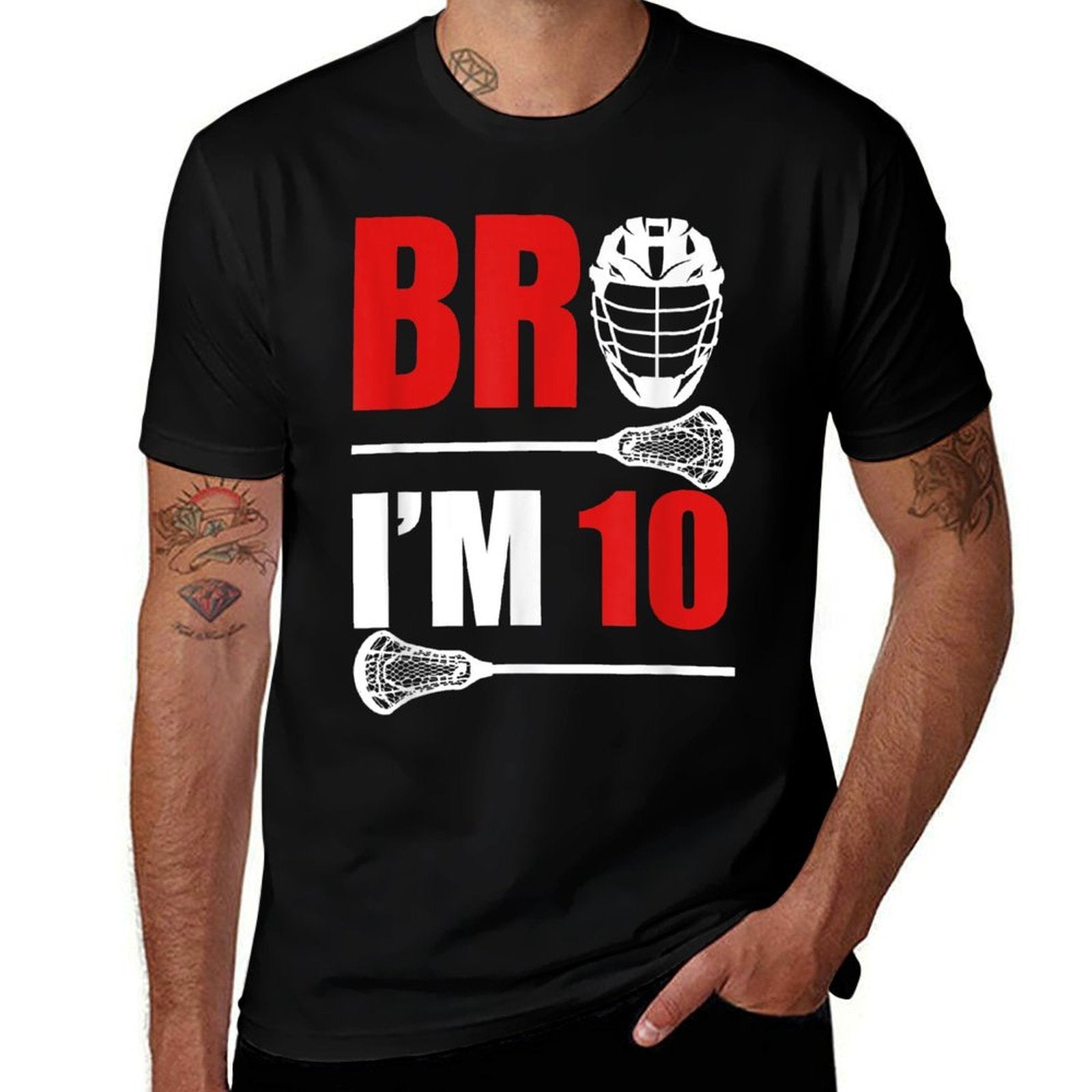 10th Birthday Boy Bro I'm 10 Year Old Lacrosse Theme  Heathered Texture T-Shirt