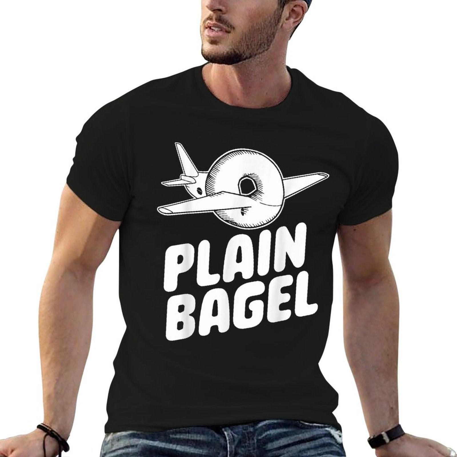 Plain Bagel Funny Word Pun Bagel Lover Plane Humorous Meme  Eco-friendly Material T-Shirt