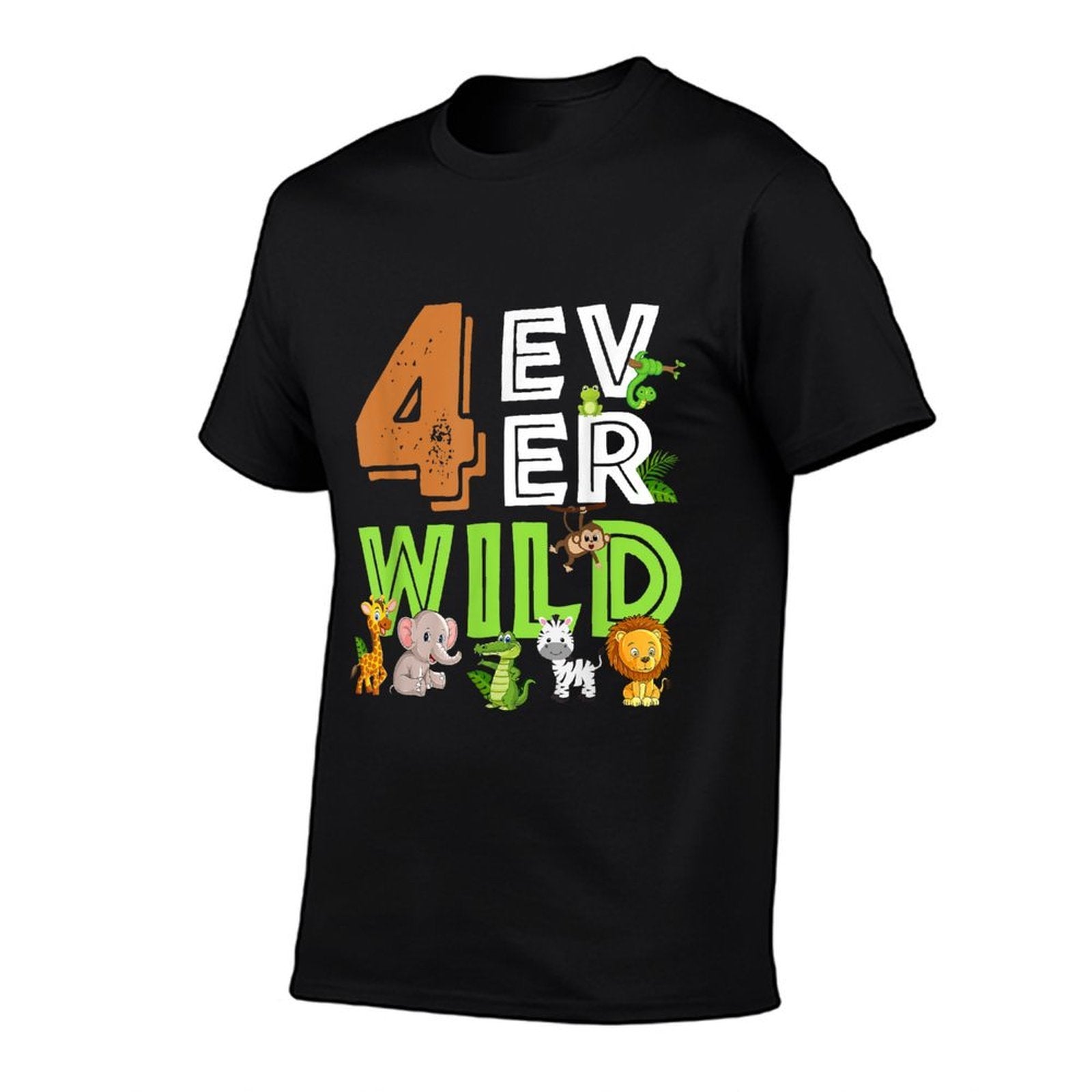 4 Ever Wild Birthday Decorations Boy Zoo 4th Birthday Party  Ribbed Collar T-Shirt