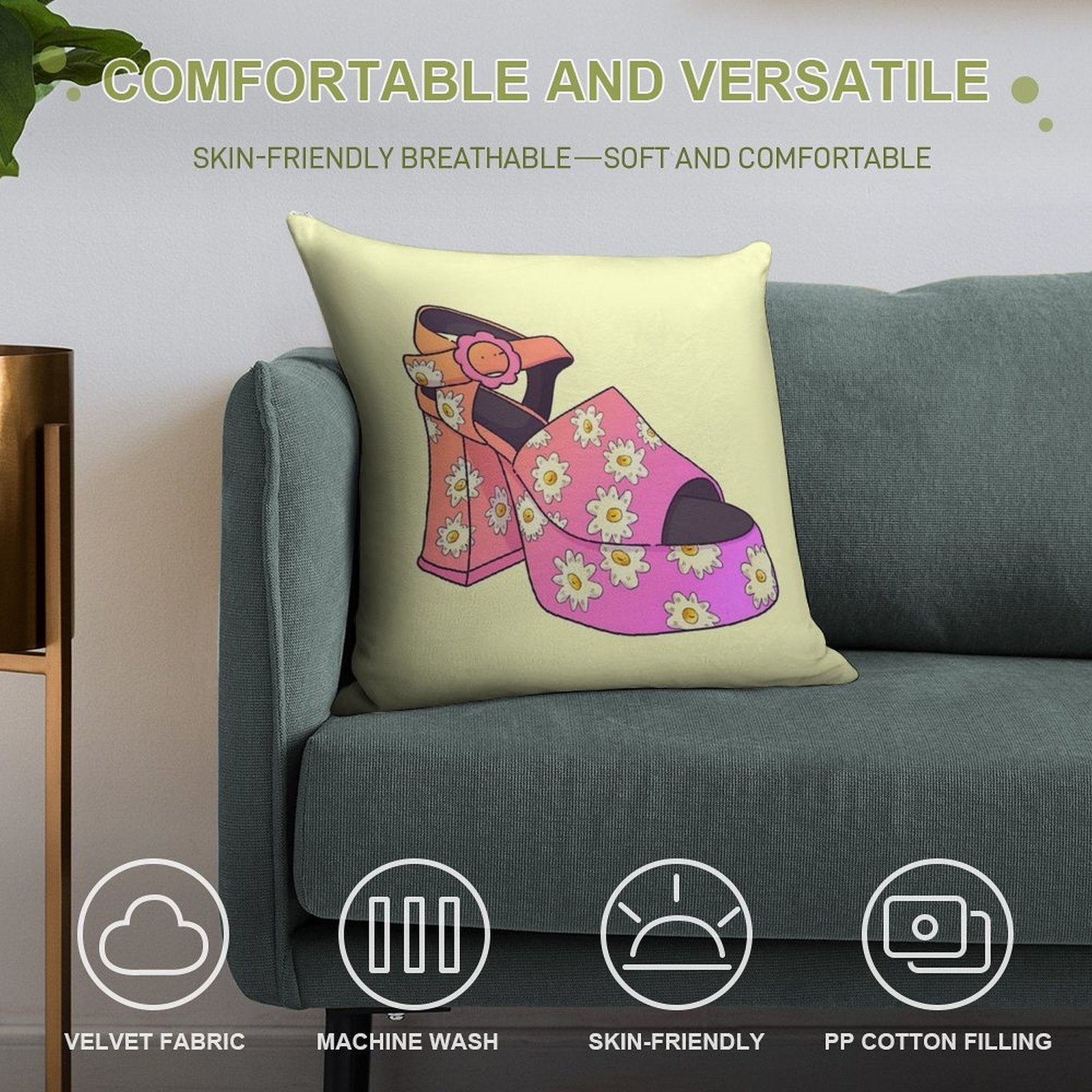 Pink Hot Girl Summer Fashion Platform Heel Soft Style Accent Throw Pillow