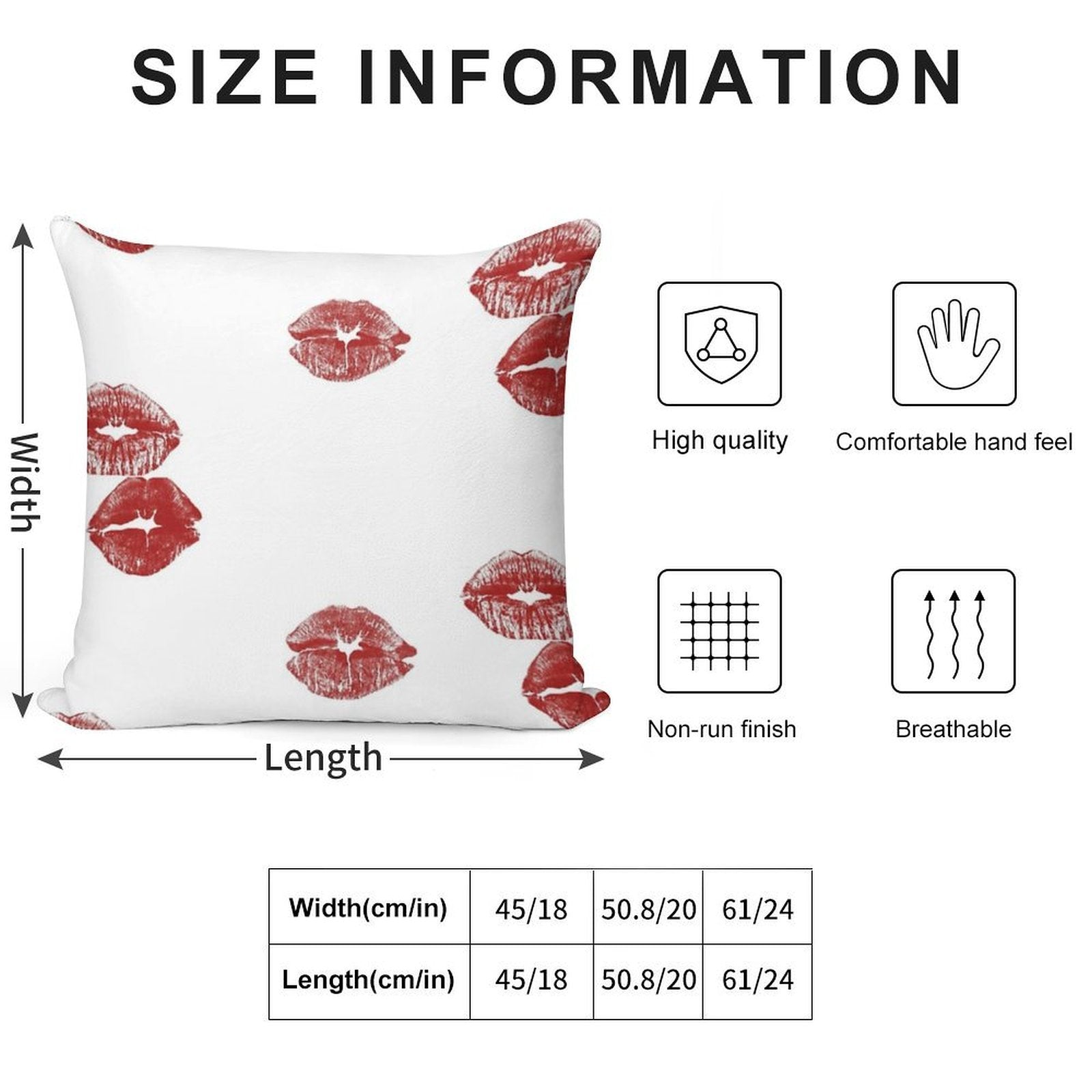 3 Pack Kiss Mark Soft Decorative Cover Throw Pillow