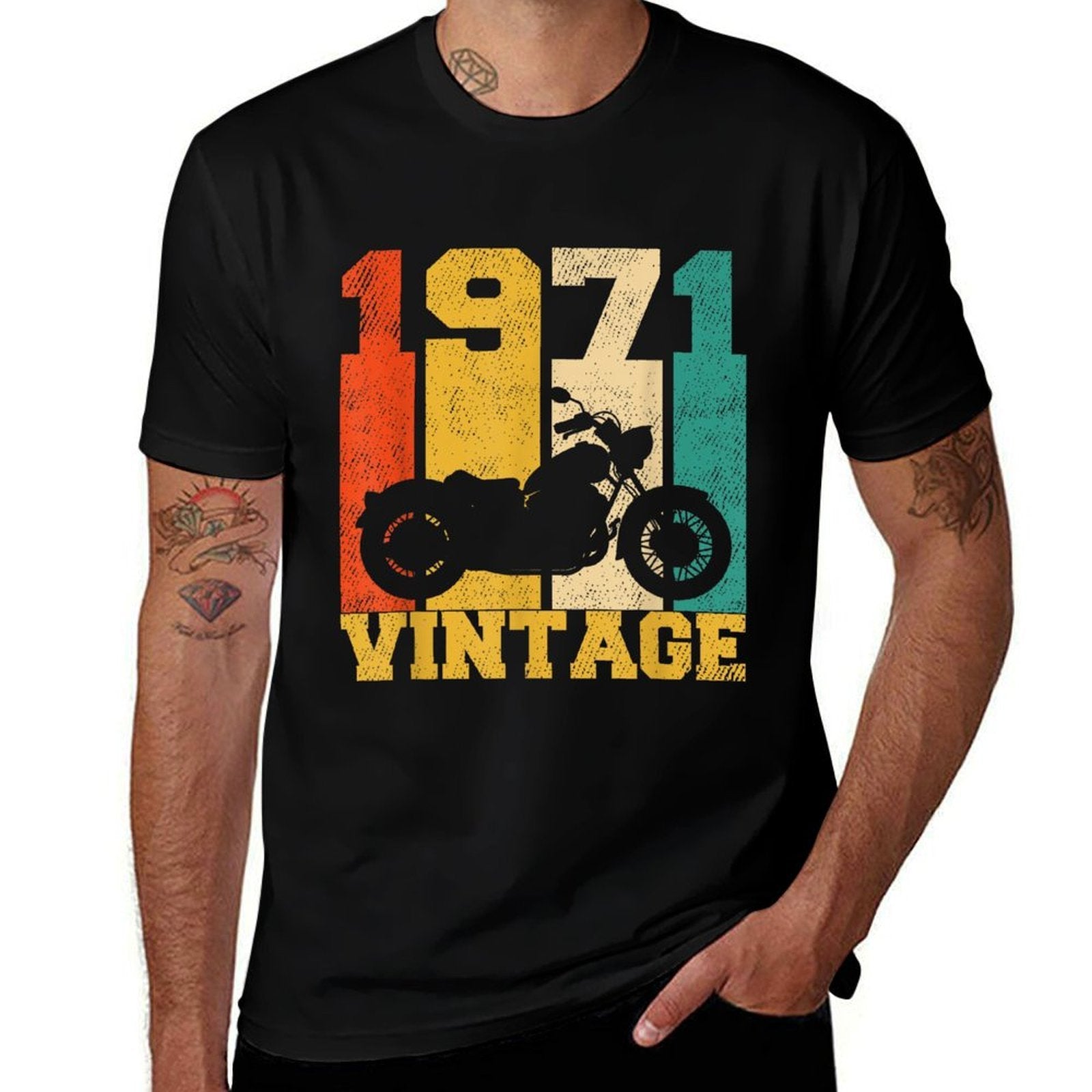 50th Birthday Gift 1971 Vintage Motorcycle 50th Birthday  Oversized Silhouette T-Shirt