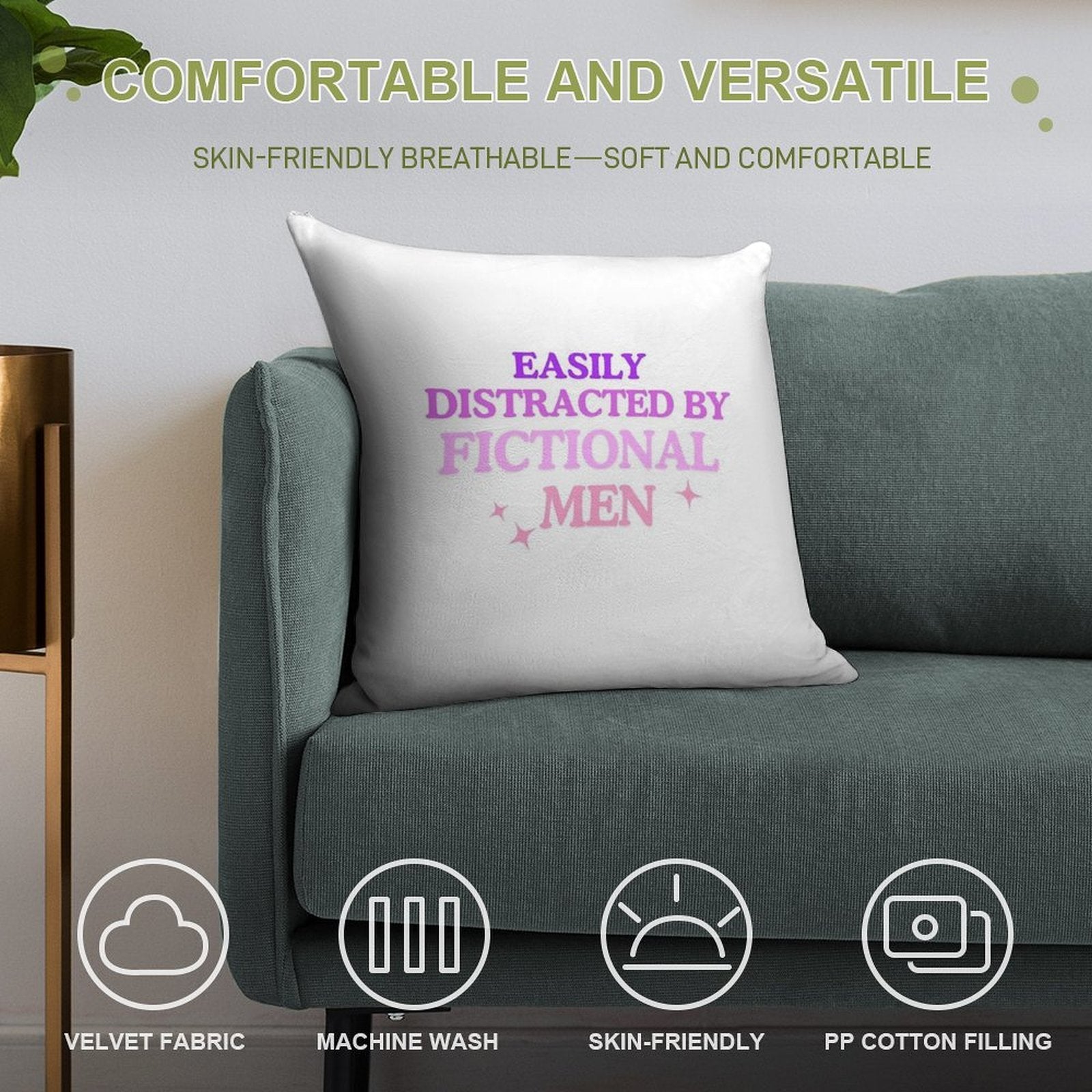 Easily Distracted by Fictional Men Purple Soft Decorative Cover Throw Pillow