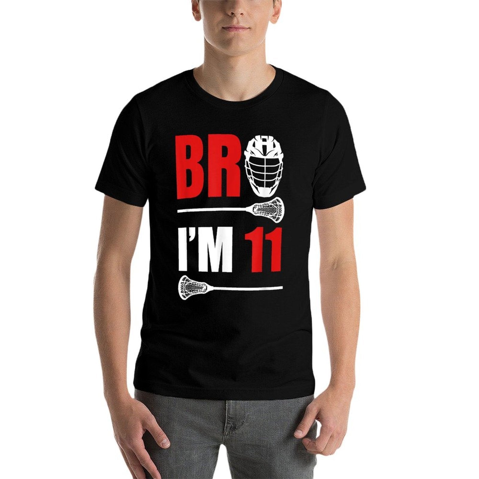 11th Birthday Boy Bro I'm 11 Year Old Lacrosse Theme  Heathered Texture T-Shirt