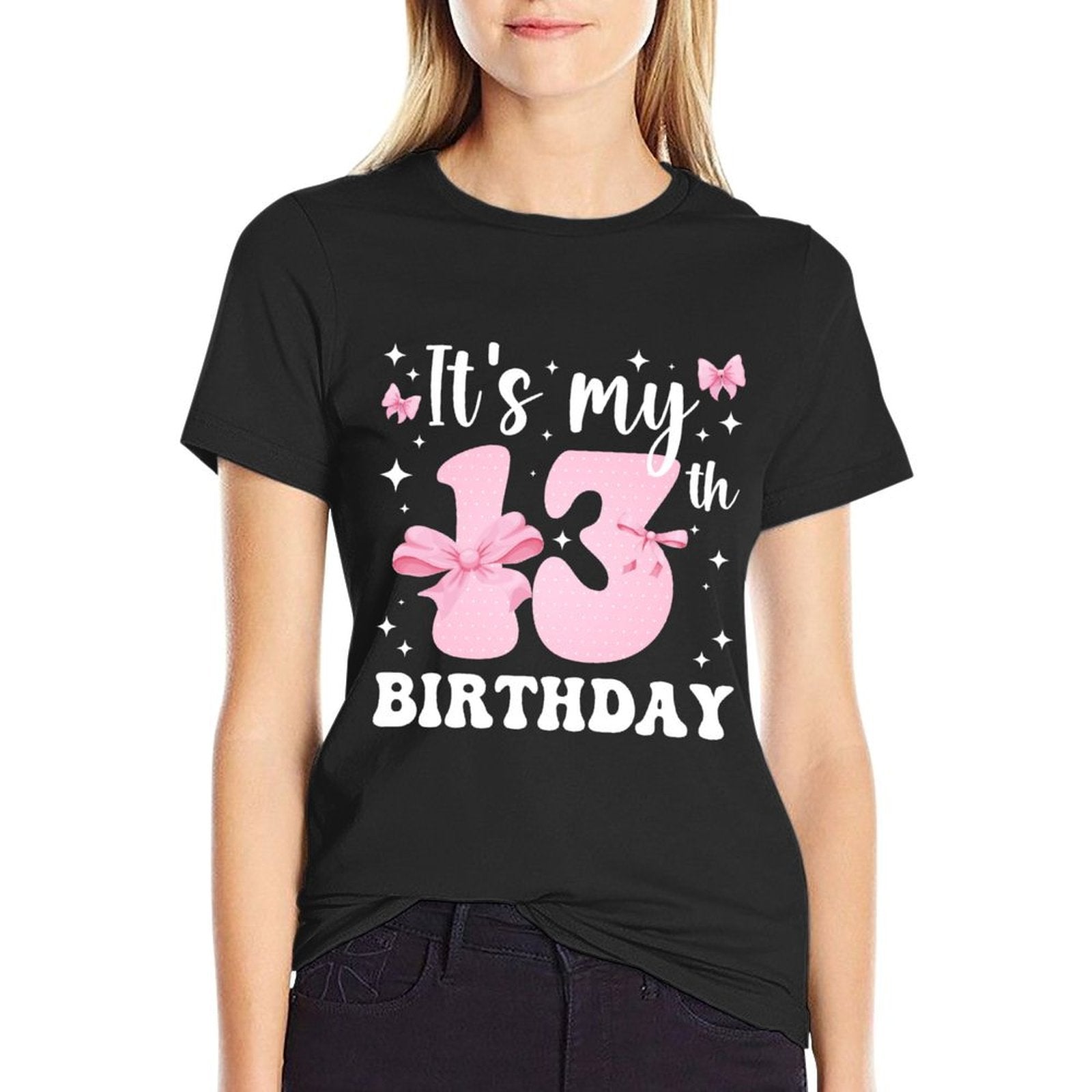 13th Coquette Themed Birthday Thirteen Year Old Girl Bow Comfortable T-Shirt