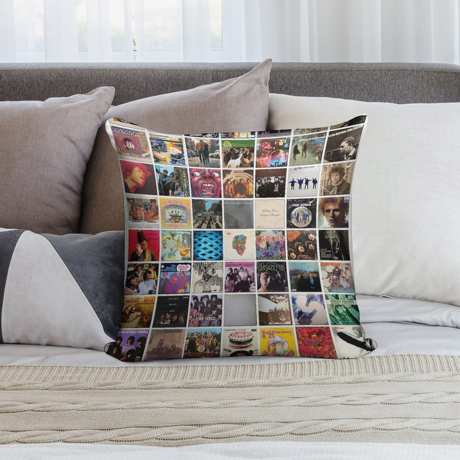 60s Vinyl Covers - 1960s Music - Vintage Cassette Album Cover Art Soft Reinforced Edging Throw Pillow