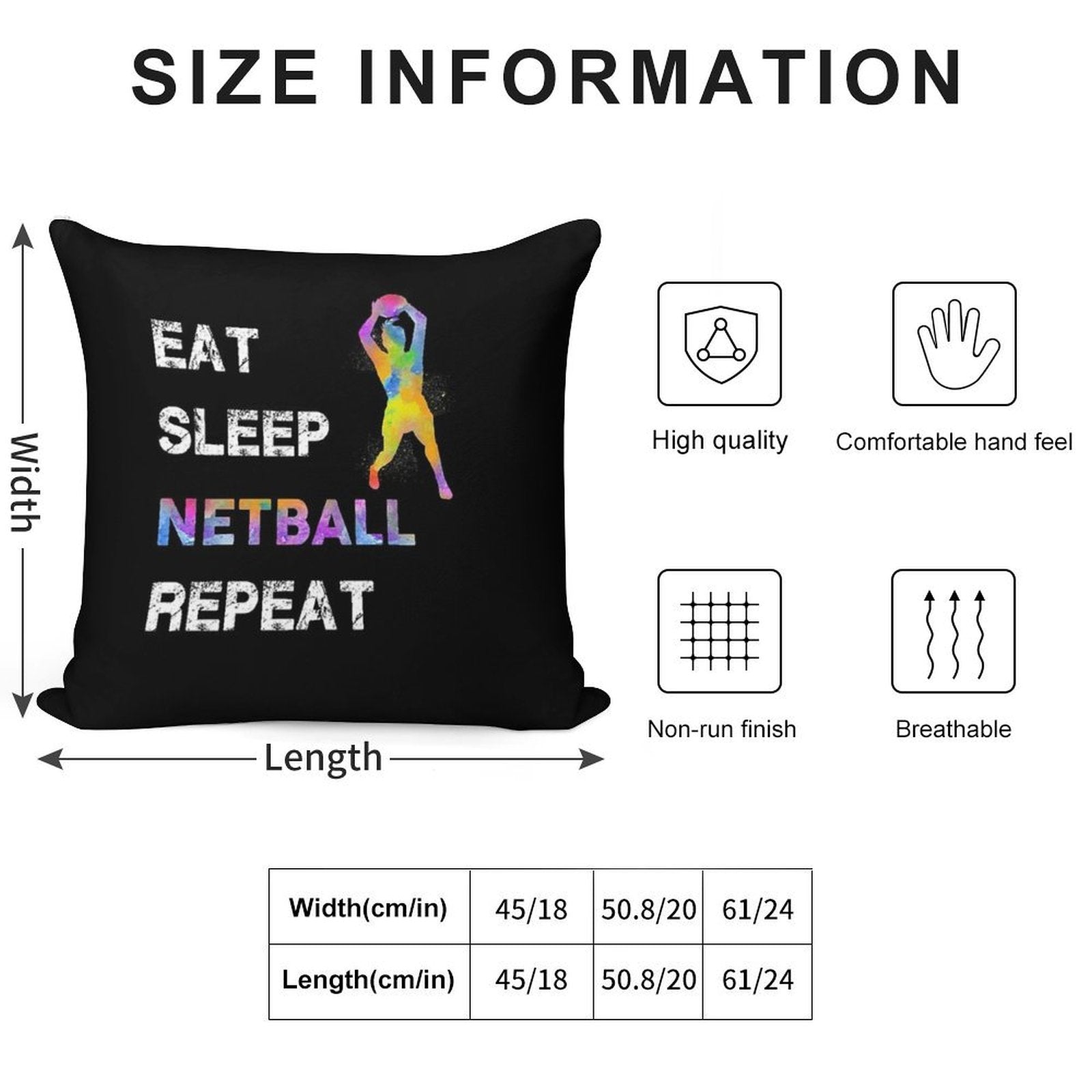 Eat Sleep Netball Repeat Soft Fade-Resistant Throw Pillow