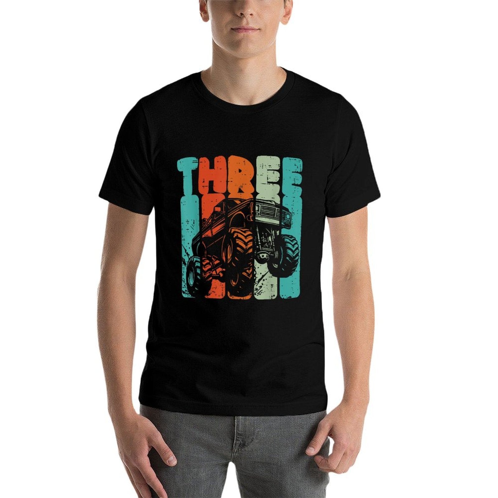 3rd Birthday Monster Truck Three Retro 3 Bday Boys Kid Youth  Wrinkle-resistant T-Shirt