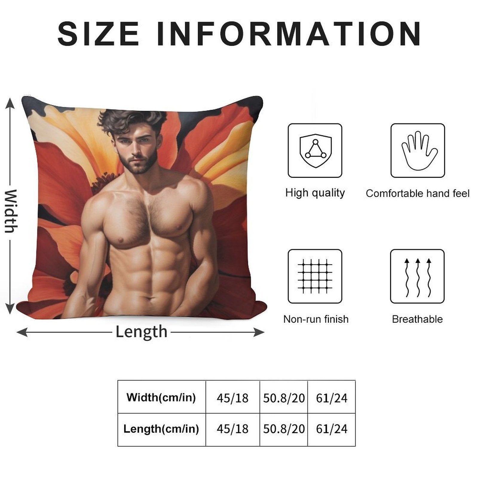 Sexy Guy Portrait Georgia O'Keeffe Inspired Background 2 Soft Short Plush Fabric Throw Pillow