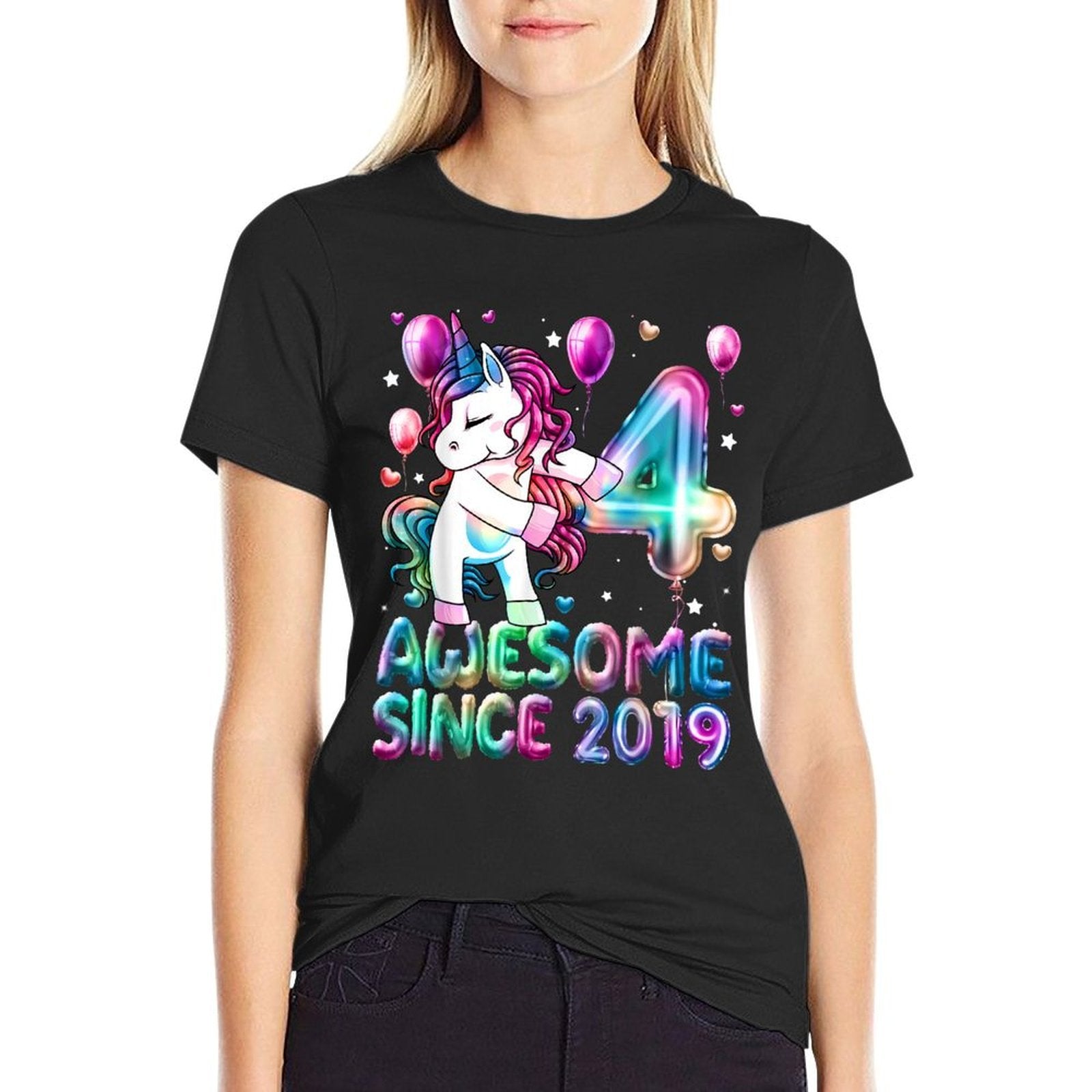 4 Years Old Unicorn Flossing 4th Birthday Girl Unicorn Party  Easy-care T-Shirt