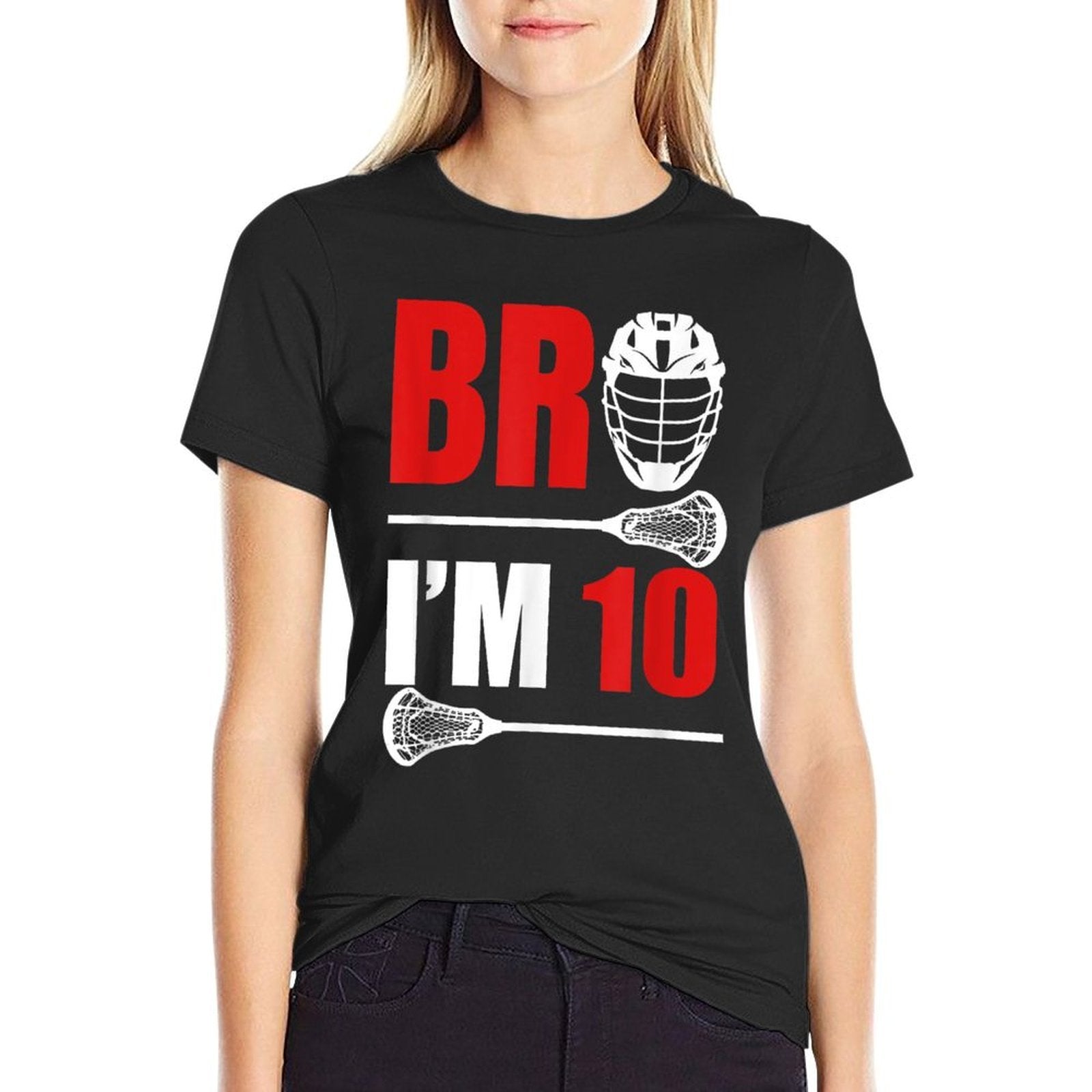 10th Birthday Boy Bro I'm 10 Year Old Lacrosse Theme  Heathered Texture T-Shirt