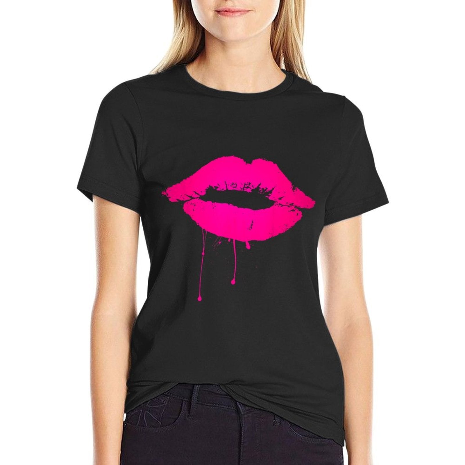 Sexy Pink Hot Lips T Neon 80s Lipstick Kiss Party  Classic T-Shirt