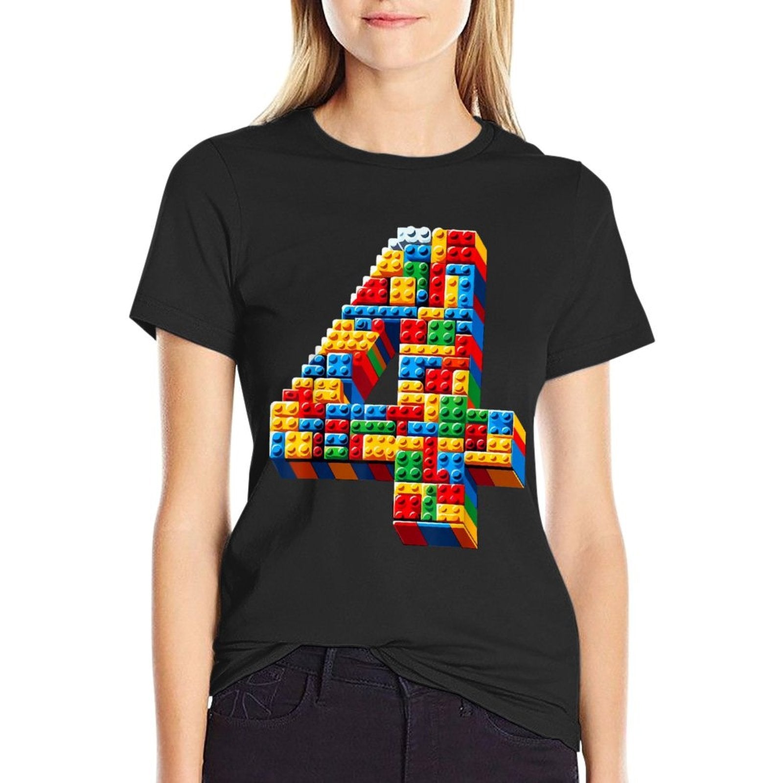 4 Year Old Blocks Building Master Builder 4th Birthday Boy  Rolled Sleeves T-Shirt
