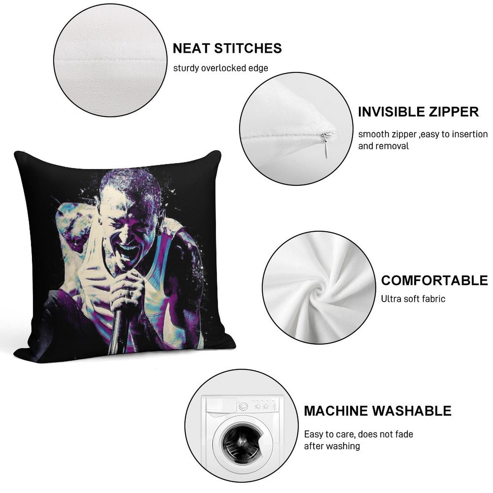 Chester Bennington Tribute LP What I've Done Pop Art Soft Anti-Pilling Throw Pillow