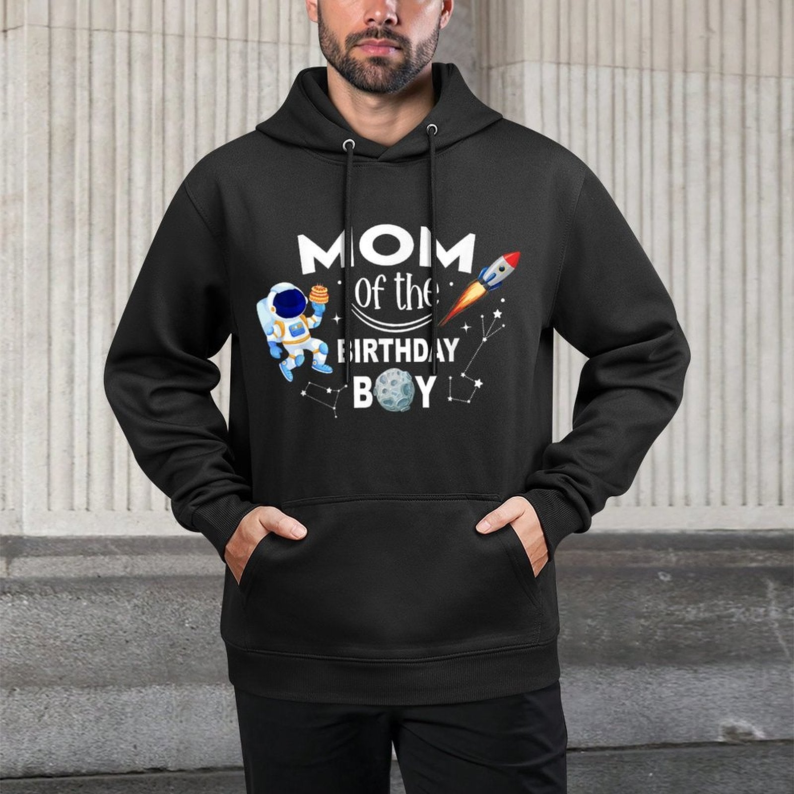 Mom of The Birthday Boy Space Astronaut Birthday Family Medium-Weight Fabric Hoodie