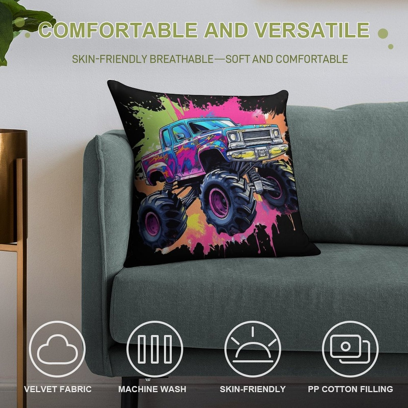 Cool Truck Soft Bedroom Essential Throw Pillow