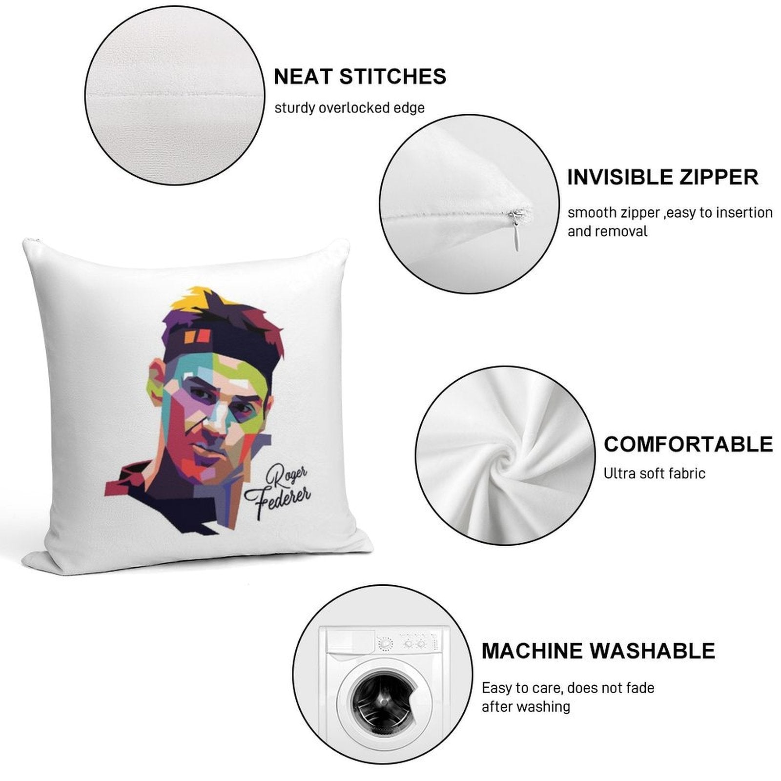 Roger Federer Pop Art Portrait133 Soft Skin-Friendly Throw Pillow