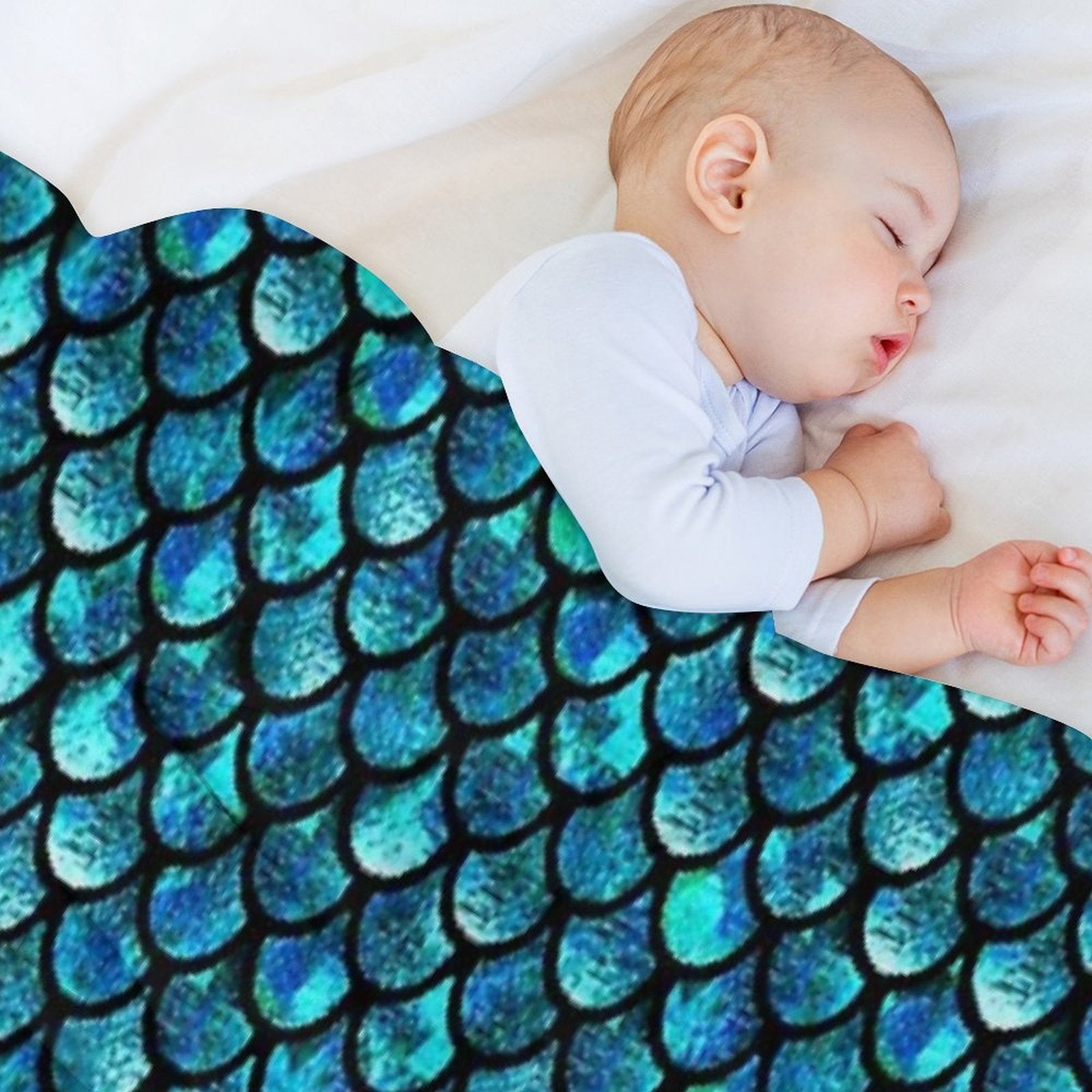 Mermaid Scales - Turquoise Blue Wrinkle-free Throw Blanket