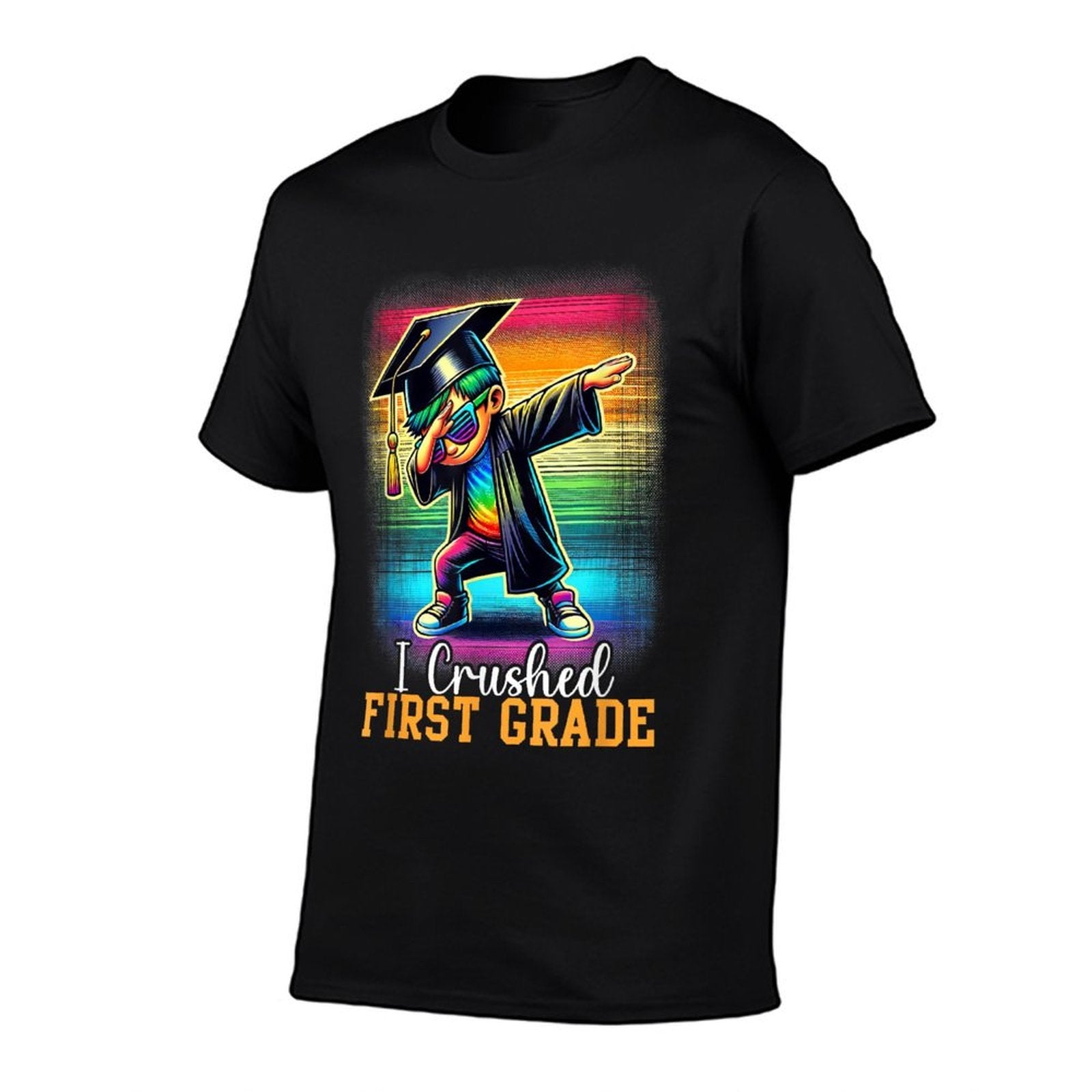 I Crushed 1st Grade Graduation Dabbing Boy Class Of 2024  Ribbed Collar T-Shirt