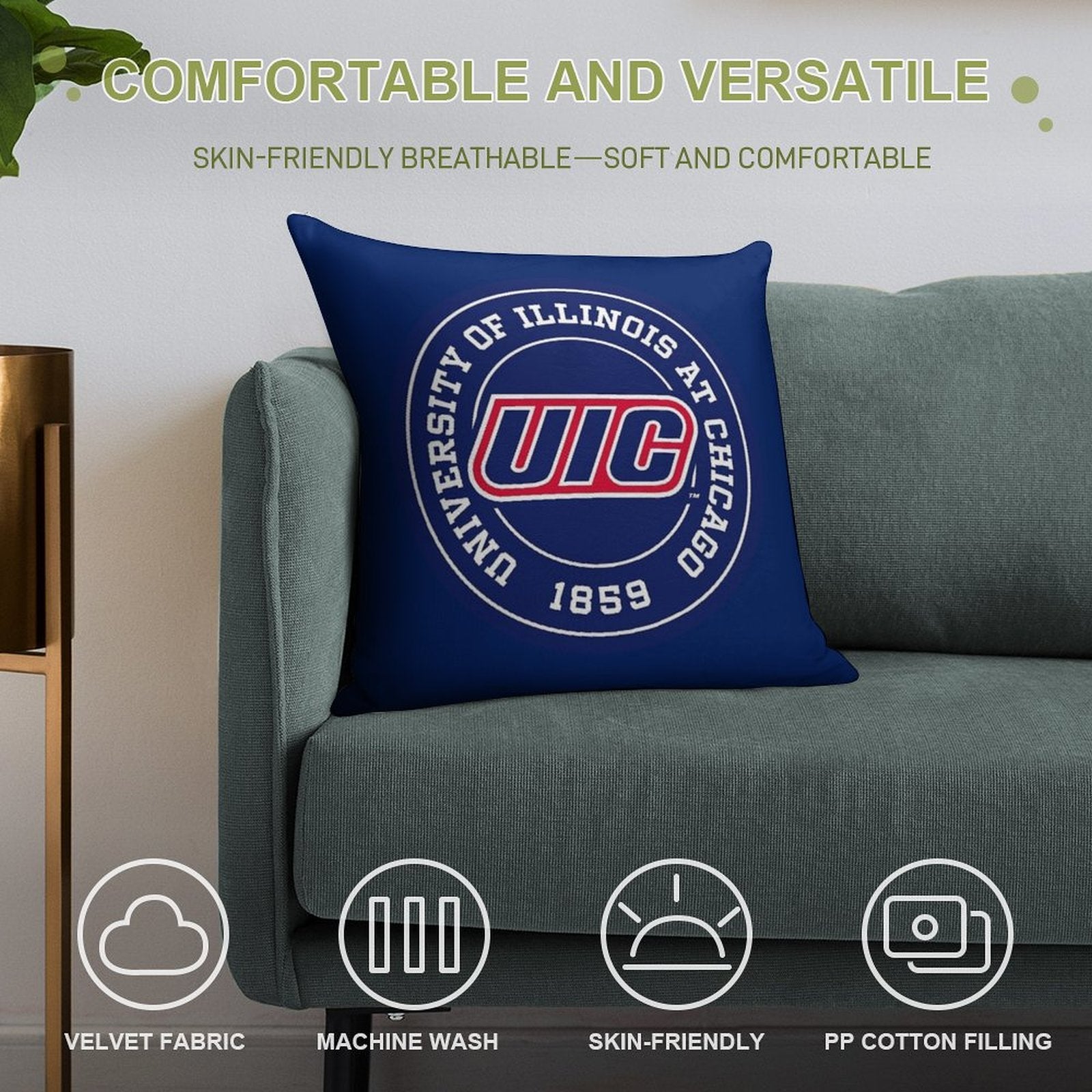 University of Illinois at Chicago - UIC Soft Bedroom Essential Throw Pillow