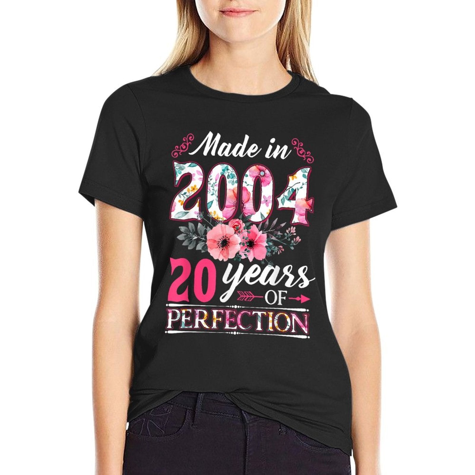 20 Year Old Made In 2004 Floral Flower 20th Birthday Womens  Odor-resistant T-Shirt