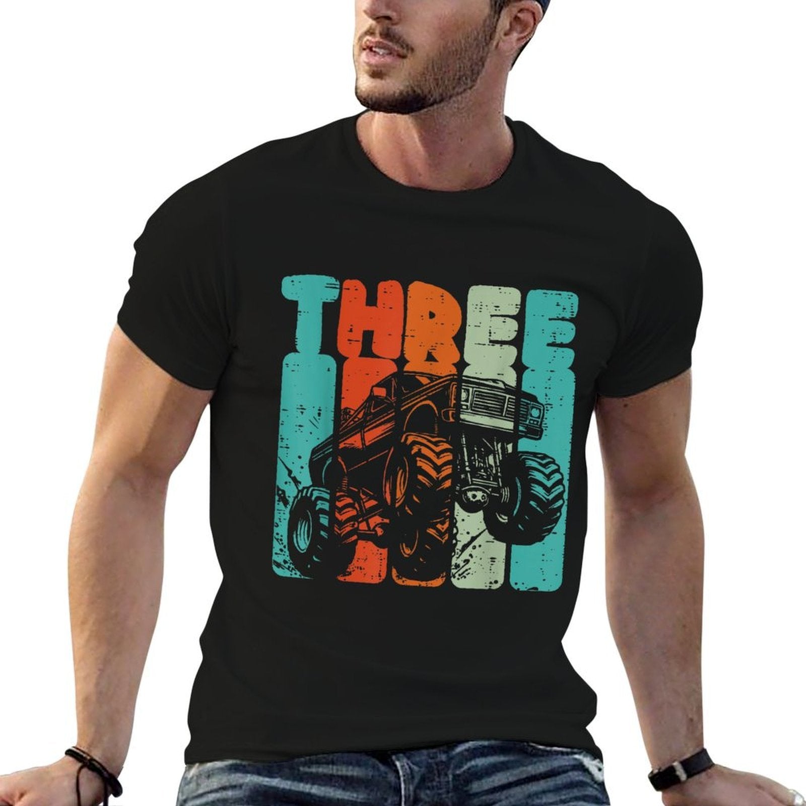 3rd Birthday Monster Truck Three Retro 3 Bday Boys Kid Youth  Wrinkle-resistant T-Shirt